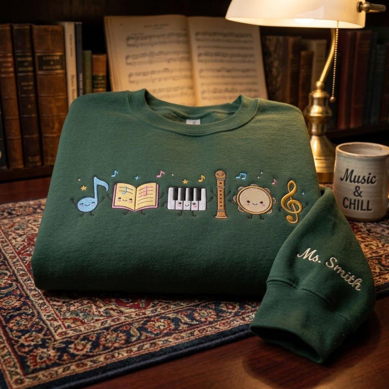 Cute Music Teacher Embroidered Crewneck, Personalized Music Sweatshirt, Custom Teacher Name Gift, Band Choir Music Lover Shirt 2