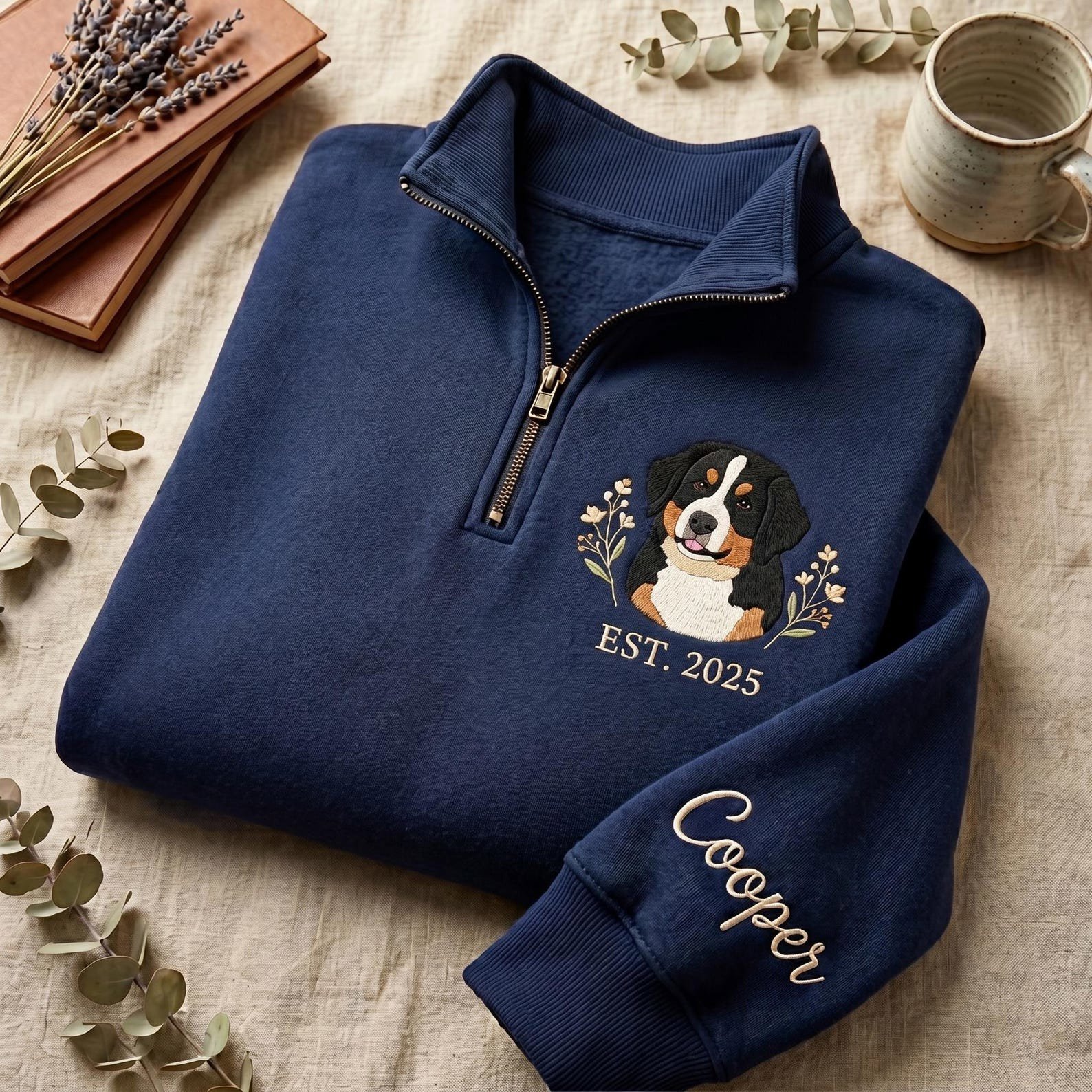Custom Pet Portrait Embroidered Quarter Zip, Personalized Cat Photo, Pet Portrait Shirt, Gift for Pet Lovers, Memorial Gift, Custom Dog Face 2
