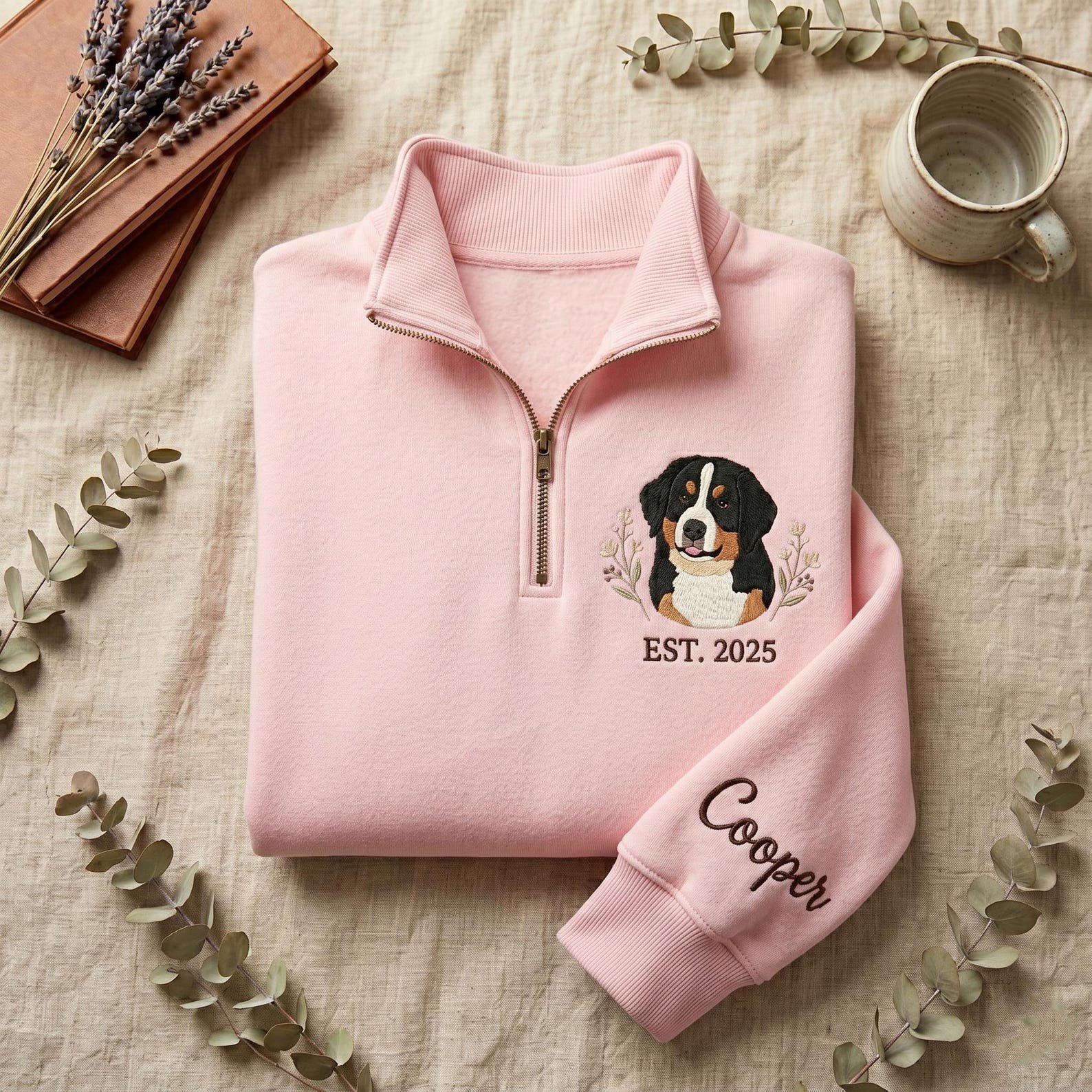 Custom Pet Portrait Embroidered Quarter Zip, Personalized Cat Photo, Pet Portrait Shirt, Gift for Pet Lovers, Memorial Gift, Custom Dog Face 4