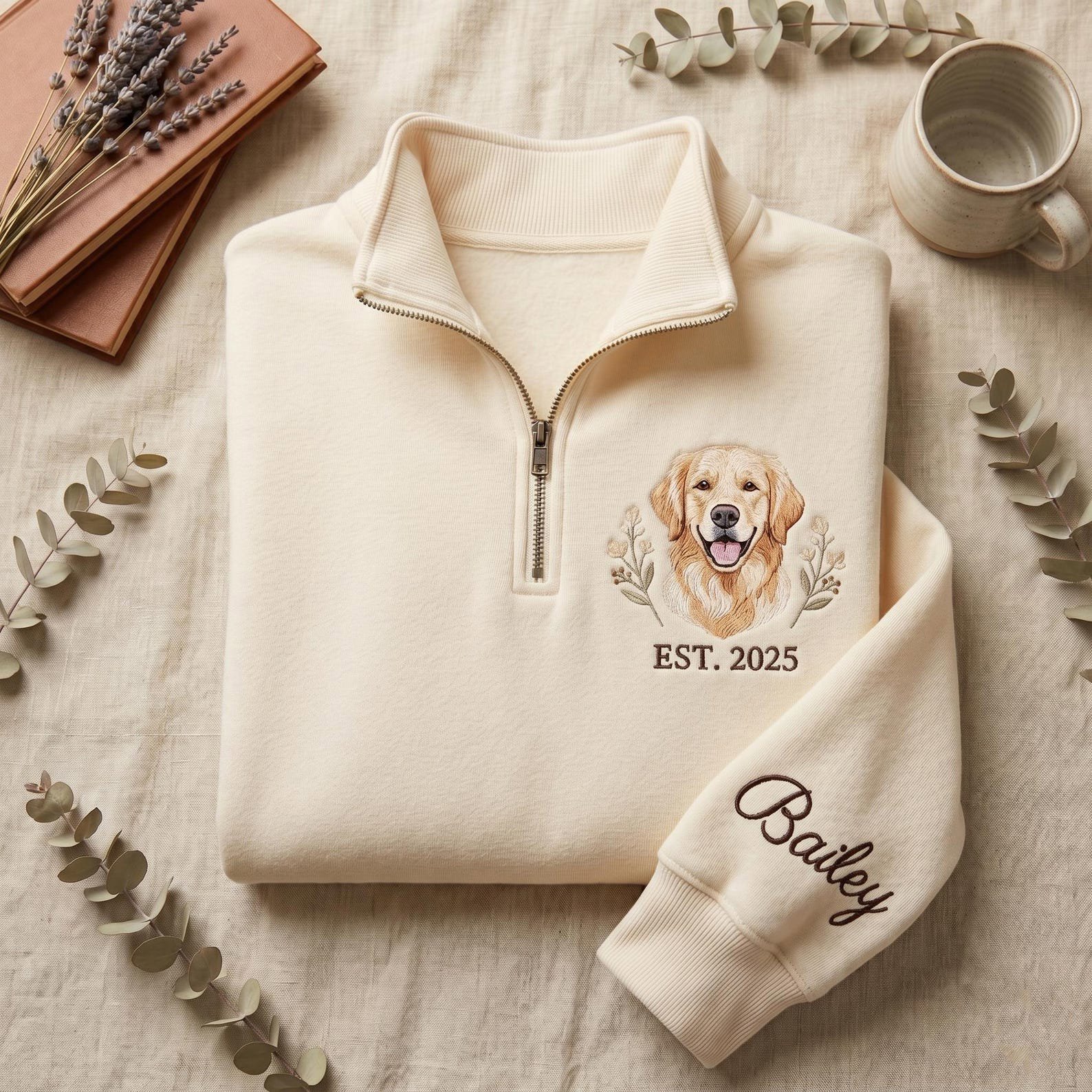 Custom Pet Portrait Embroidered Quarter Zip, Personalized Cat Photo, Pet Portrait Shirt, Gift for Pet Lovers, Memorial Gift, Custom Dog Face 5