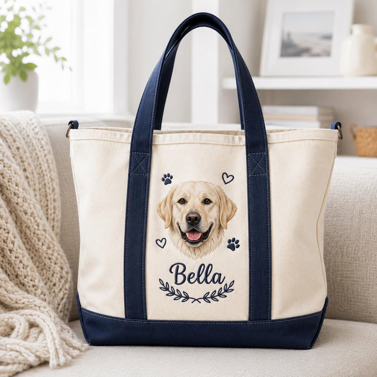 Embroidered Pet Photo Personalised Tote Bag, Dog Mom Gift, Custom Dog Face Portrait Canvas Tote Bag, Pet Memorial Gift, Custom Tote Bag 2