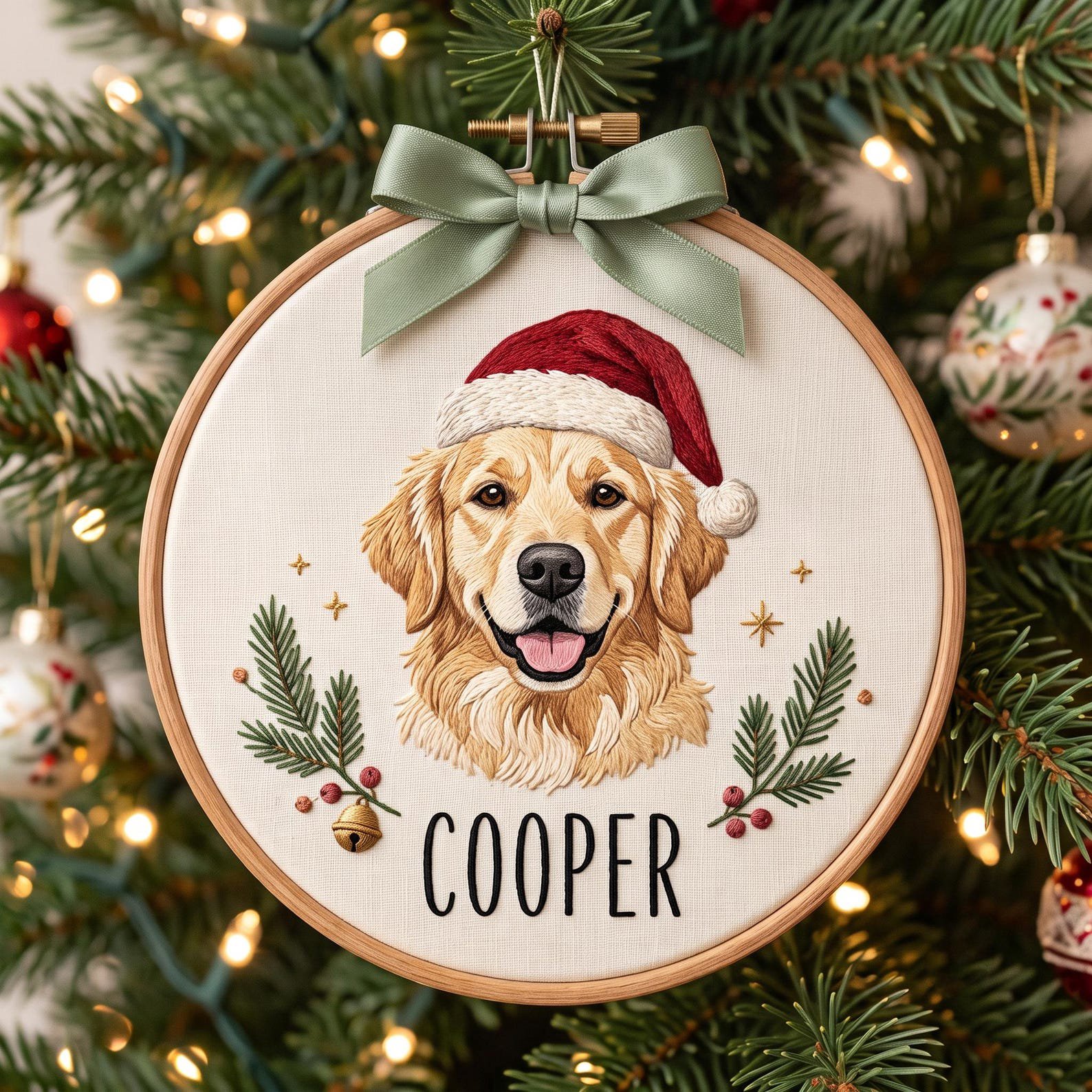 Custom Santa Dog Portrait Embroidery Hoop, Pet Photo Christmas Ornament, Dog Memorial Keepsake, Holiday Pet Gift, Christmas Home 2