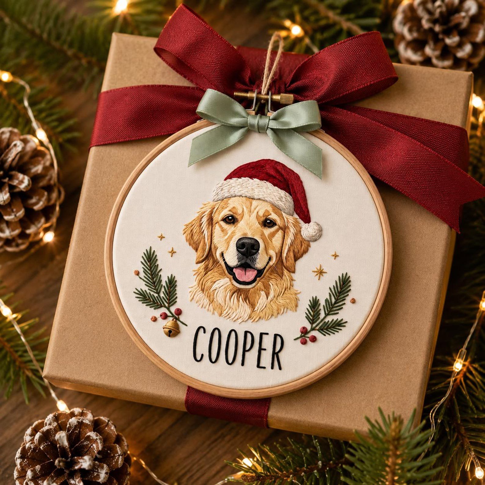 Custom Santa Dog Portrait Embroidery Hoop, Pet Photo Christmas Ornament, Dog Memorial Keepsake, Holiday Pet Gift, Christmas Home 4