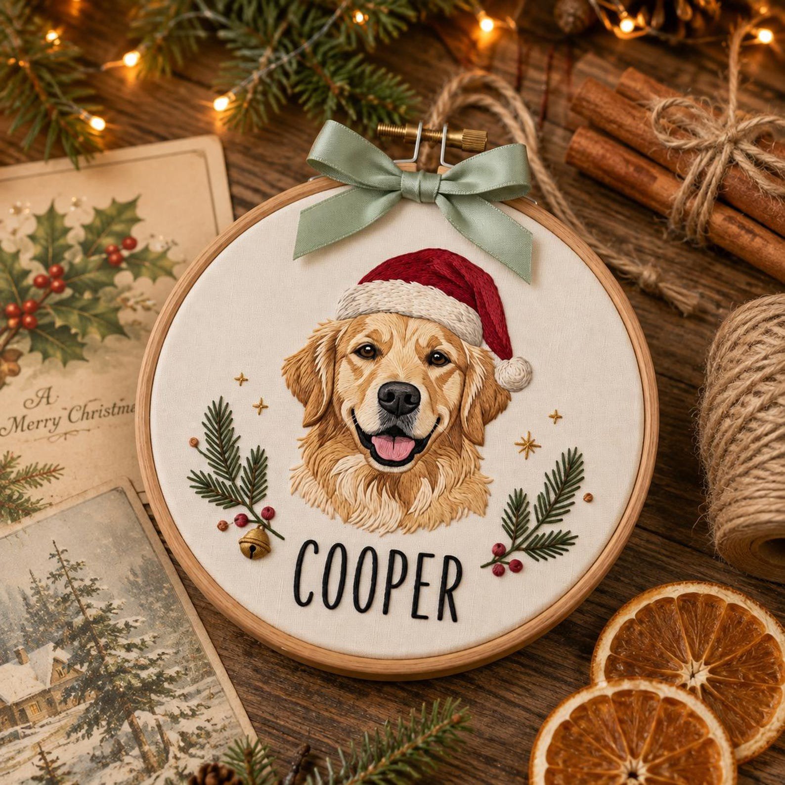 Custom Santa Dog Portrait Embroidery Hoop, Pet Photo Christmas Ornament, Dog Memorial Keepsake, Holiday Pet Gift, Christmas Home 7