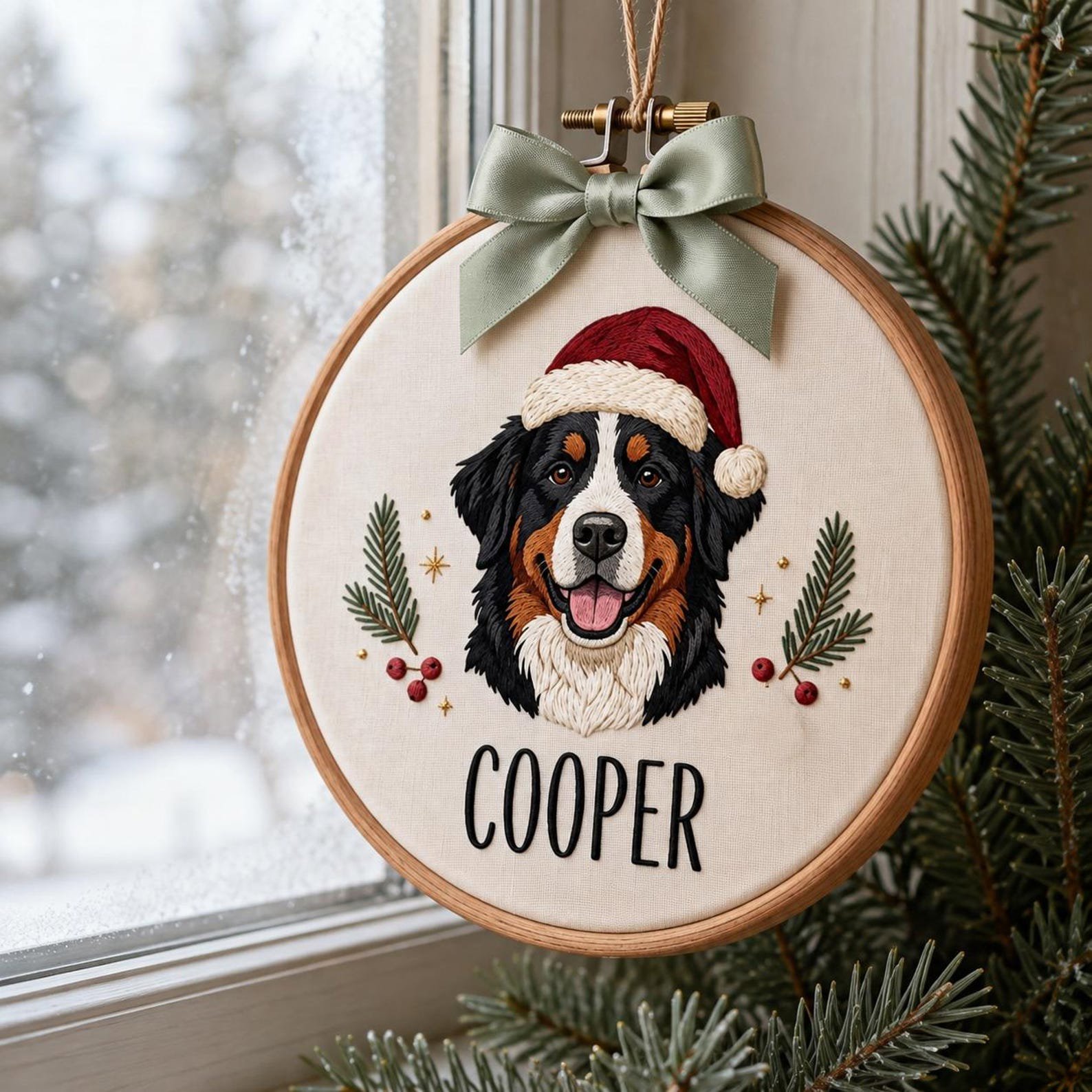 Custom Santa Dog Portrait Embroidery Hoop, Custom Pet Photo Christmas Ornament, Dog Memorial Keepsake, Holiday Pet Gift, Christmas Home 4