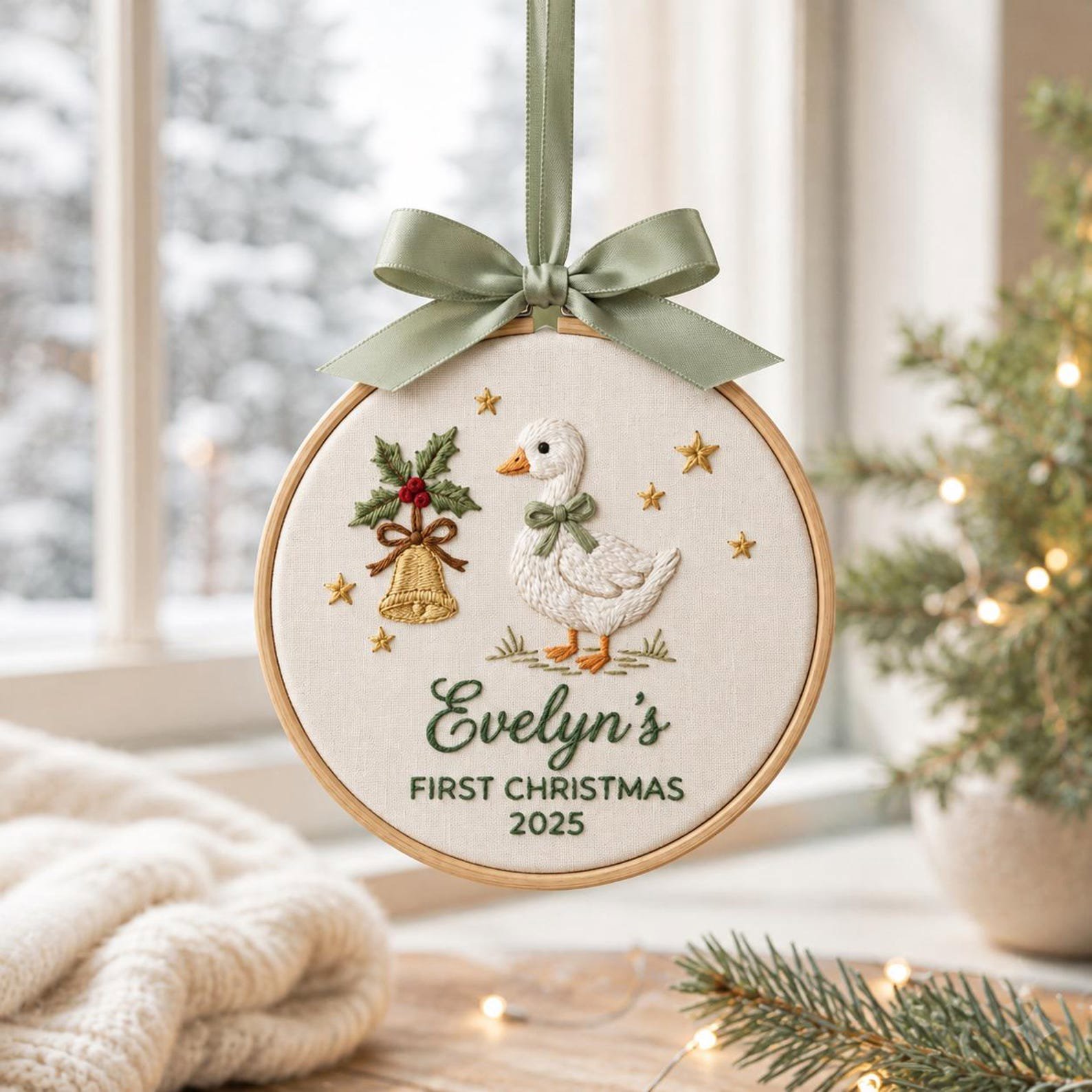 Baby First Christmas Ornament, Personalized Goose Embroidery Hoop, Custom Name Holiday Keepsake, Newborn Christmas Gift, Nursery Decor 2