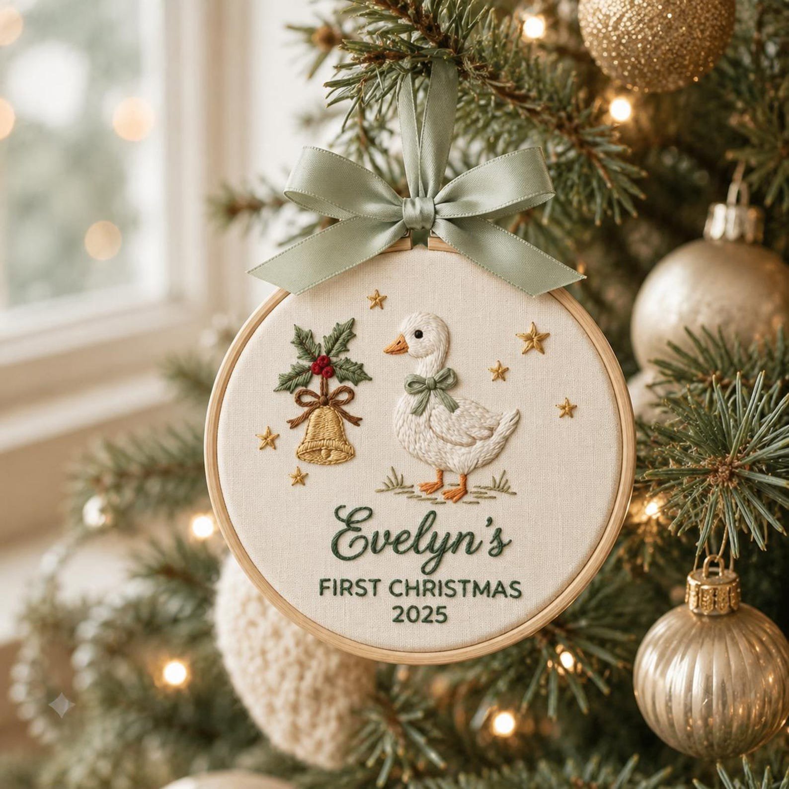Baby First Christmas Ornament, Personalized Goose Embroidery Hoop, Custom Name Holiday Keepsake, Newborn Christmas Gift, Nursery Decor 6