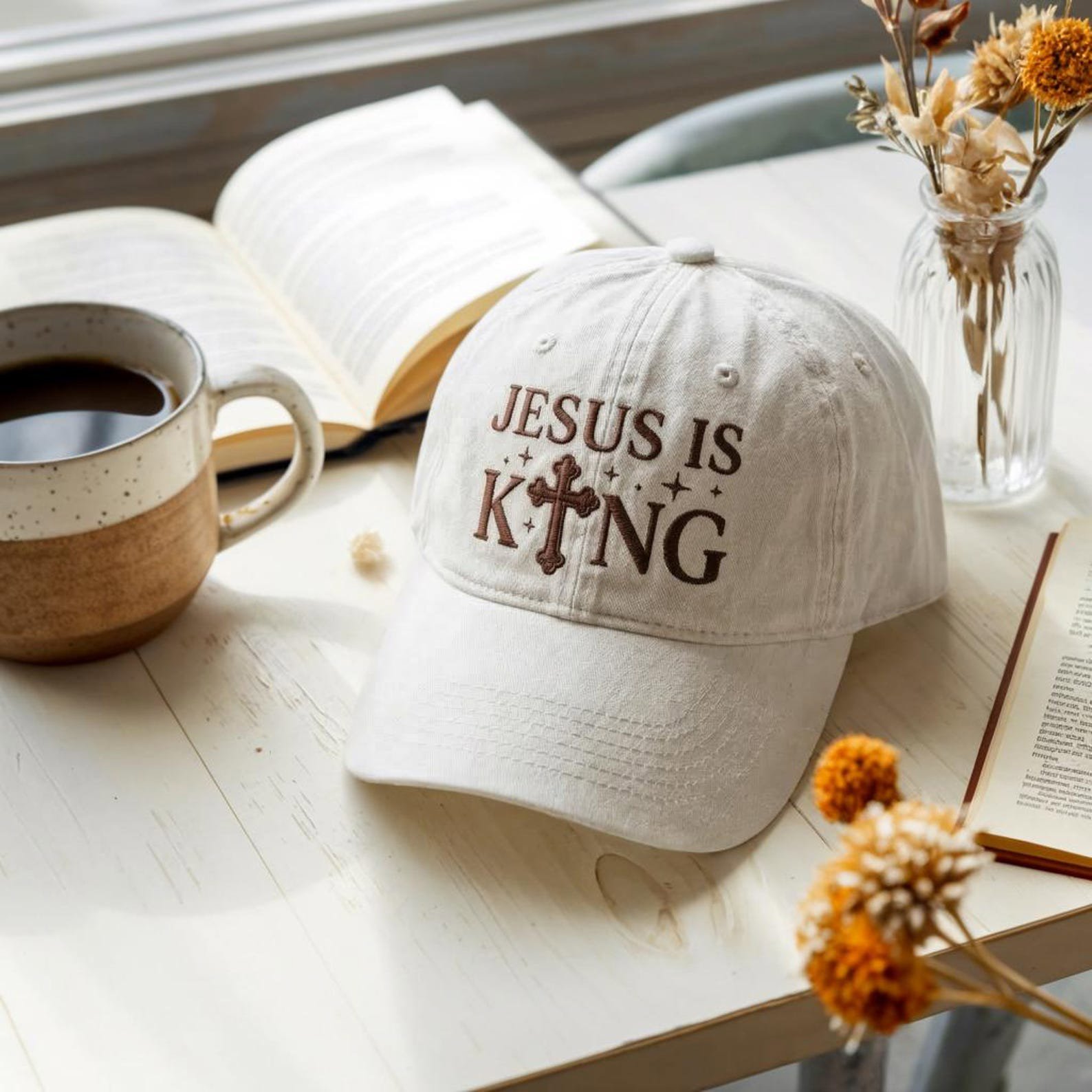 Embroidered Jesus is King Baseball Cap, Religious Mom Hat, Minimalist Christian Dad Hat, Jesus Embroidery Hat, Christianity Gift Cap 1