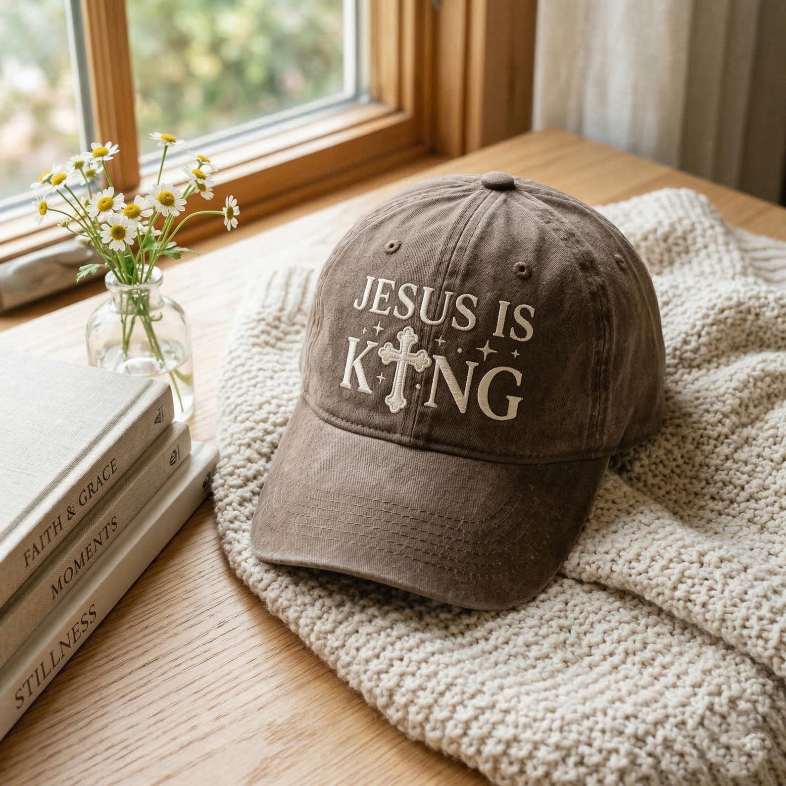 Embroidered Jesus is King Baseball Cap, Religious Mom Hat, Minimalist Christian Dad Hat, Jesus Embroidery Hat, Christianity Gift Cap 2