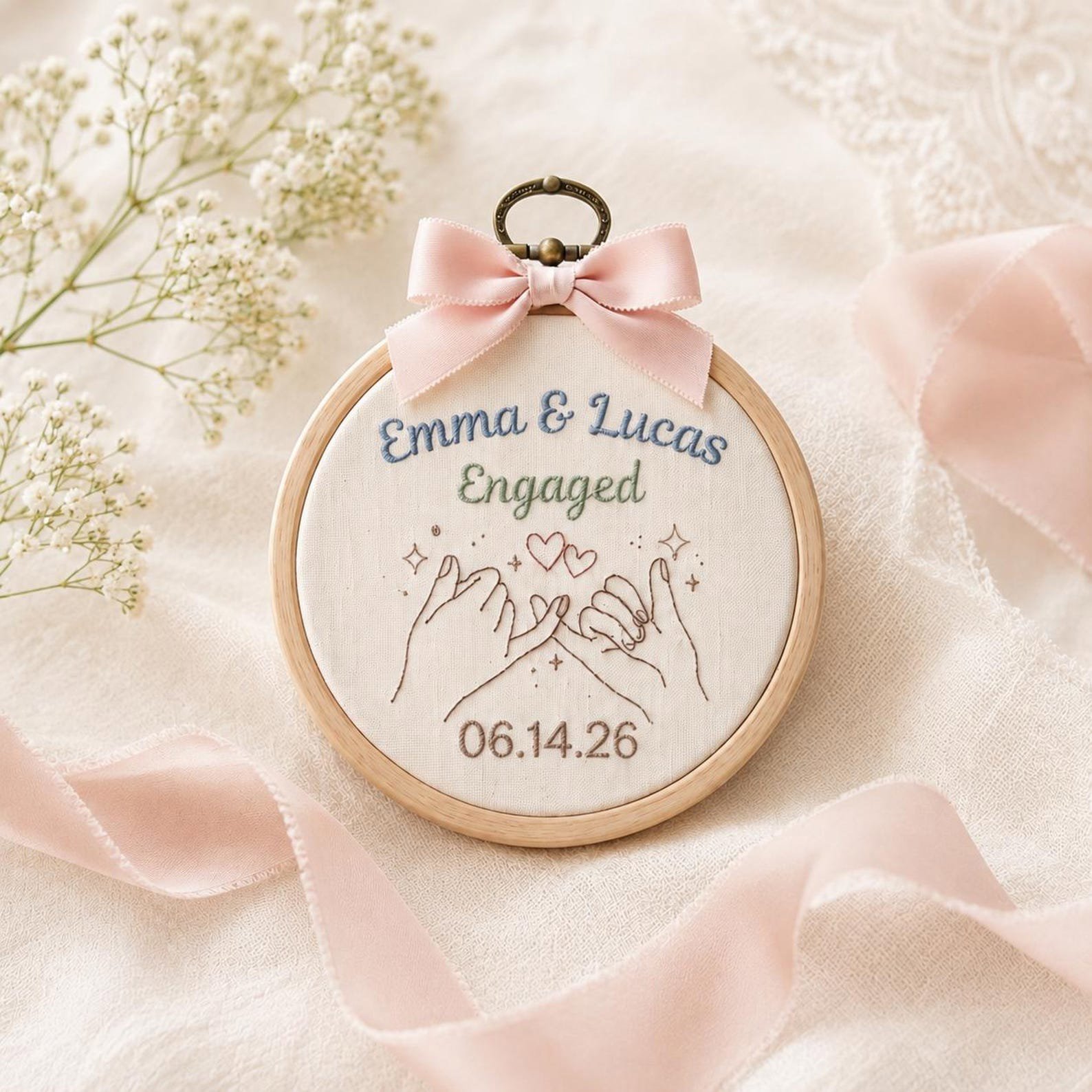 Personalized Wedding Embroidery Hoop, Engagement Gift, Bridal Shower Keepsake, Custom Couple Names and Date Ornament, Newlywed Decor 1