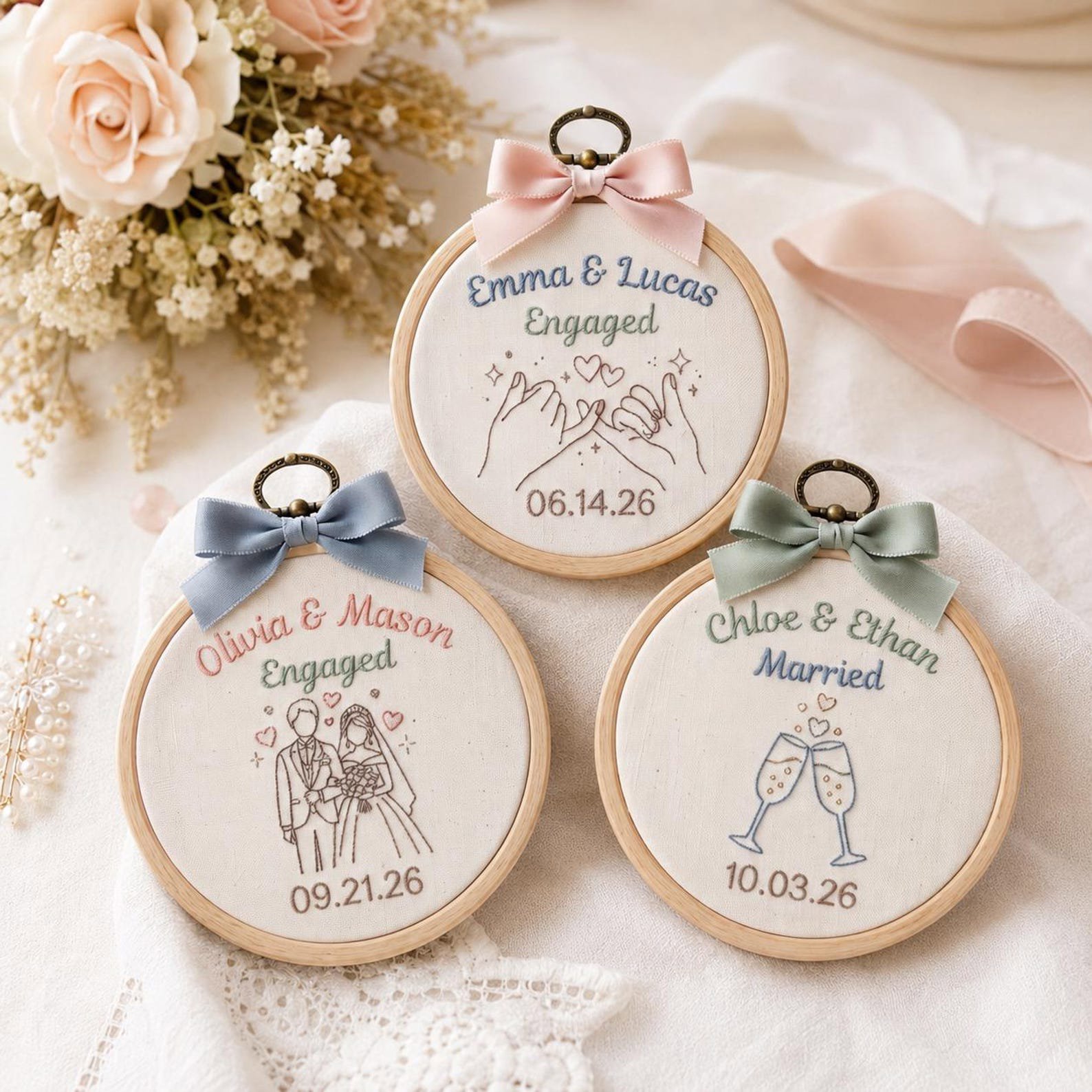 Personalized Wedding Embroidery Hoop, Engagement Gift, Bridal Shower Keepsake, Custom Couple Names and Date Ornament, Newlywed Decor 2