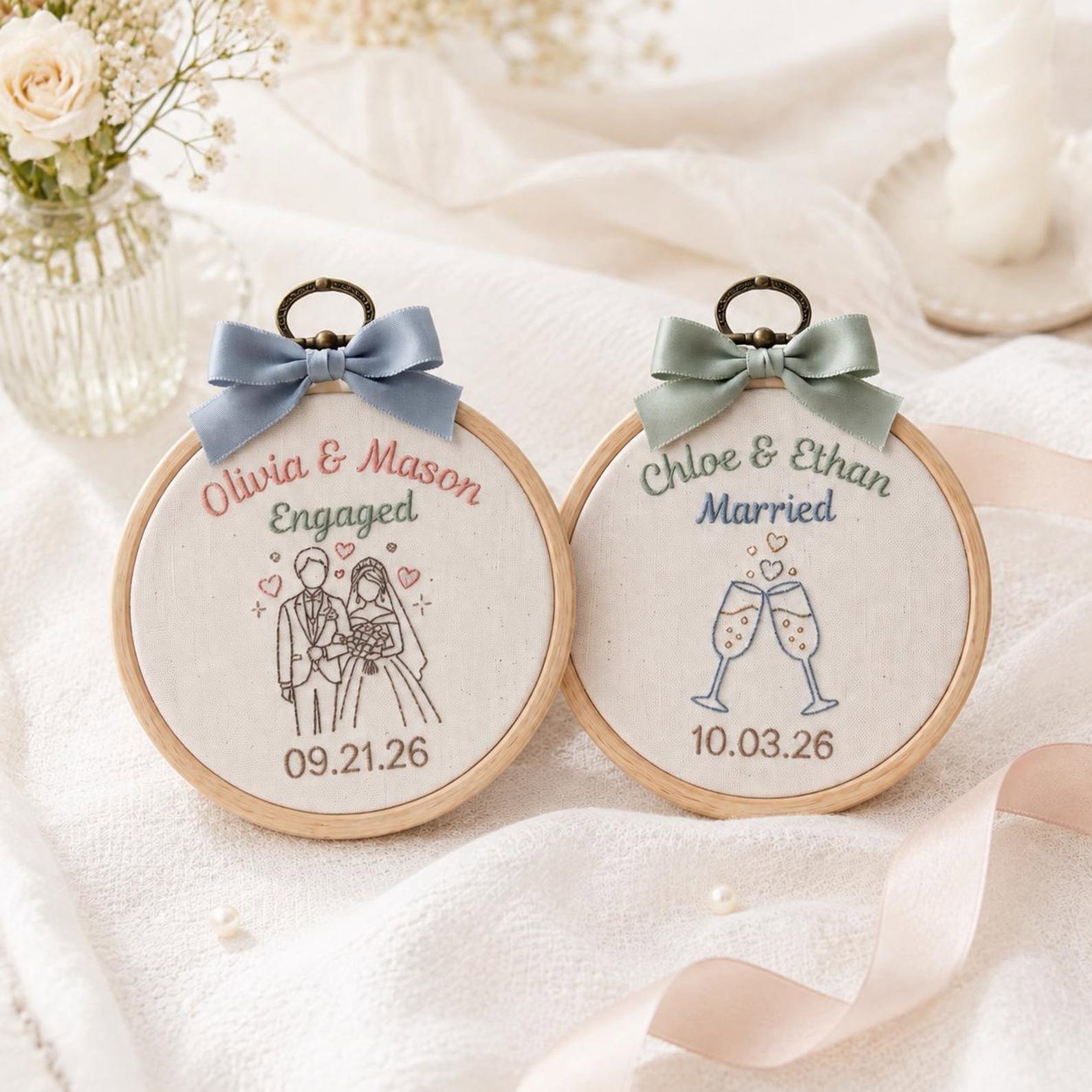 Personalized Wedding Embroidery Hoop, Engagement Gift, Bridal Shower Keepsake, Custom Couple Names and Date Ornament, Newlywed Decor 6