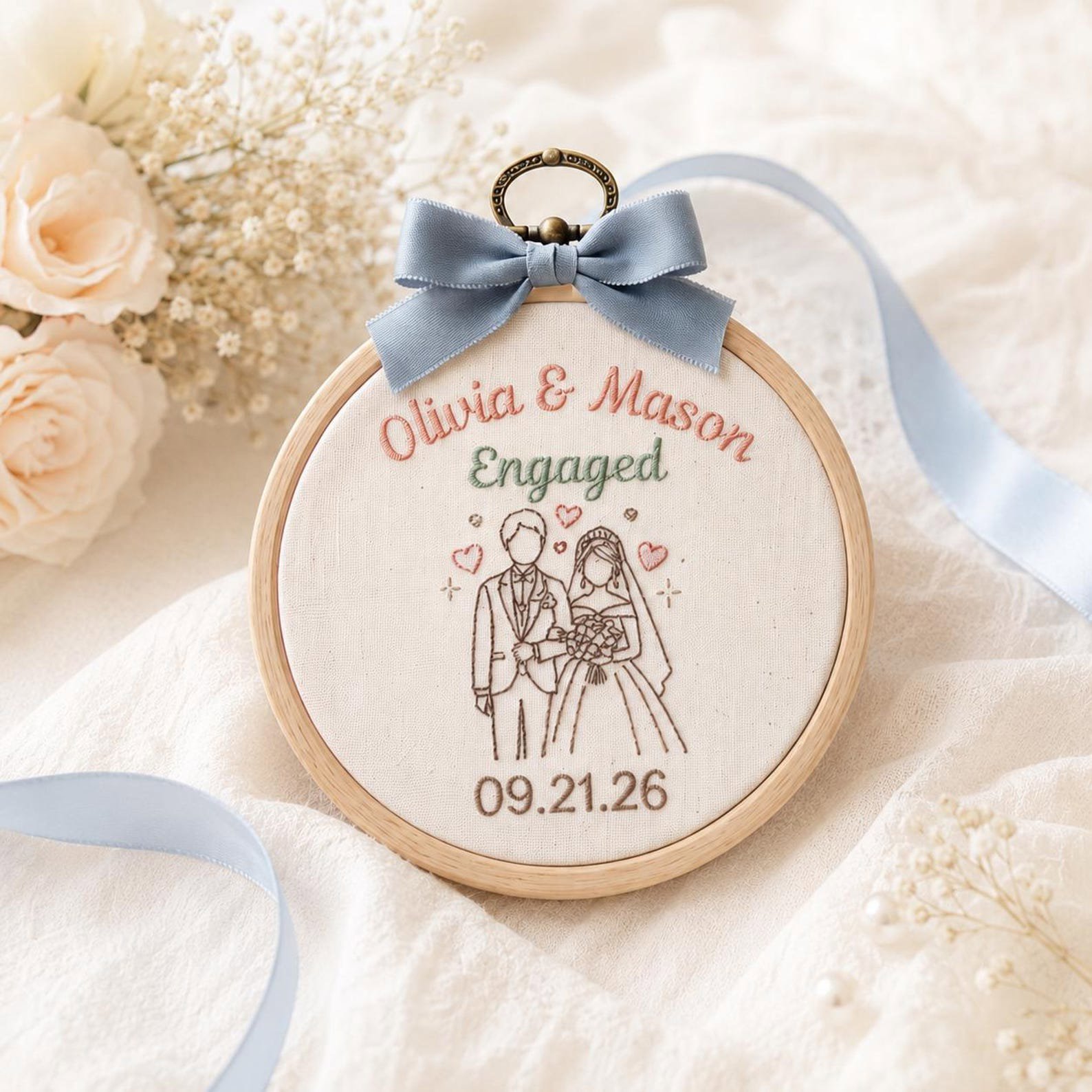 Personalized Wedding Embroidery Hoop, Engagement Gift, Bridal Shower Keepsake, Custom Couple Names and Date Ornament, Newlywed Decor 5