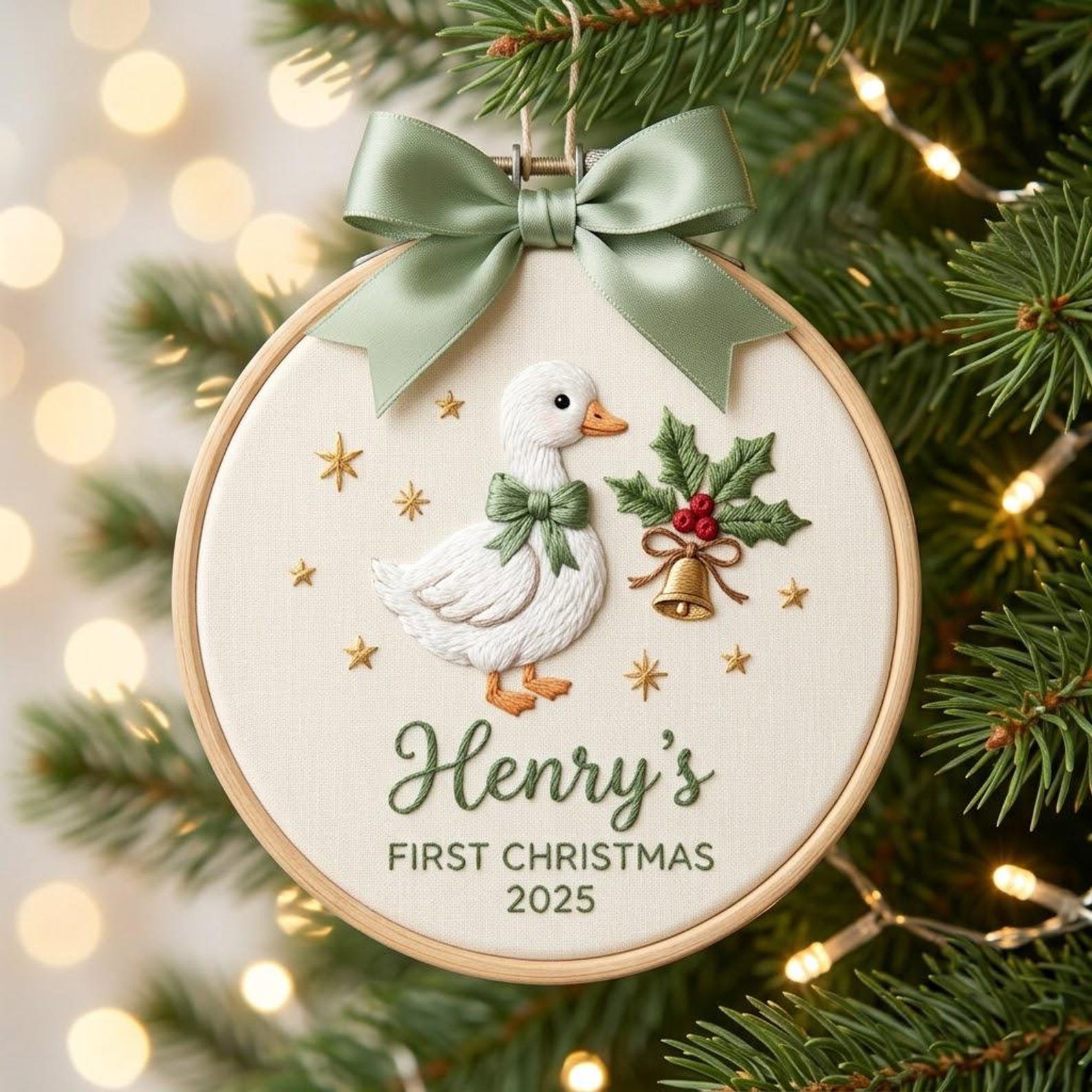 Custom Baby’s First Christmas Ornament 2026, Custom Name First Christmas Ornament, Personalized Baby Embroidered Hoop Ornament Keepsake 7