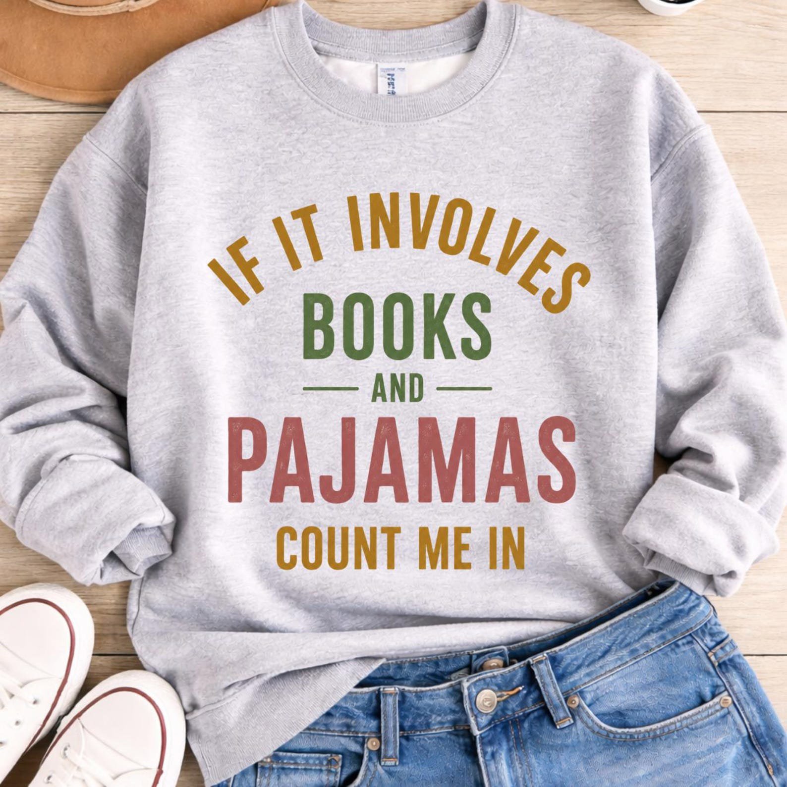 Book Lover Sweatshirt , Books and Pajamas Tee, Cozy Reading Gift 3