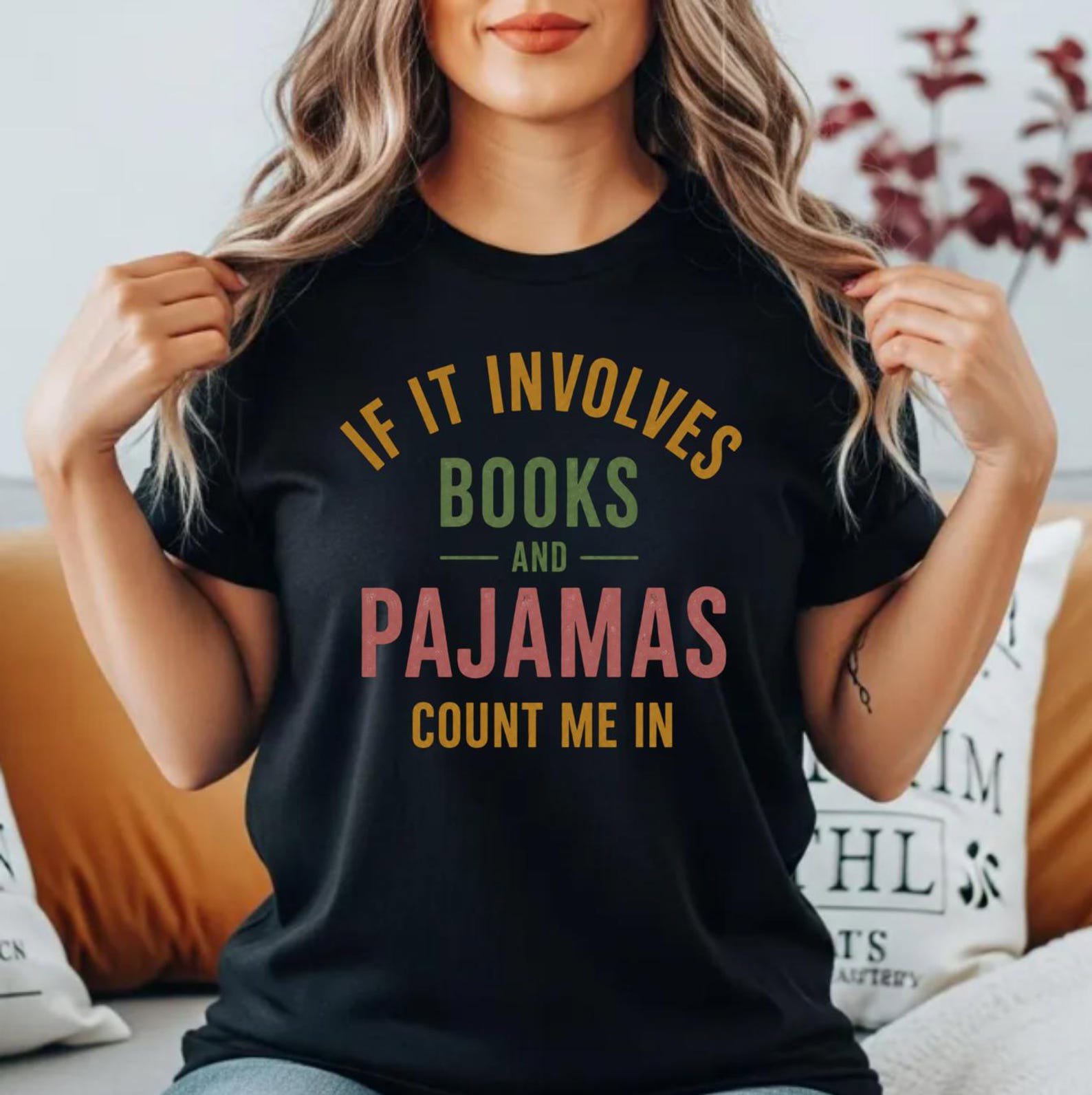 Book Lover Sweatshirt , Books and Pajamas Tee, Cozy Reading Gift 8