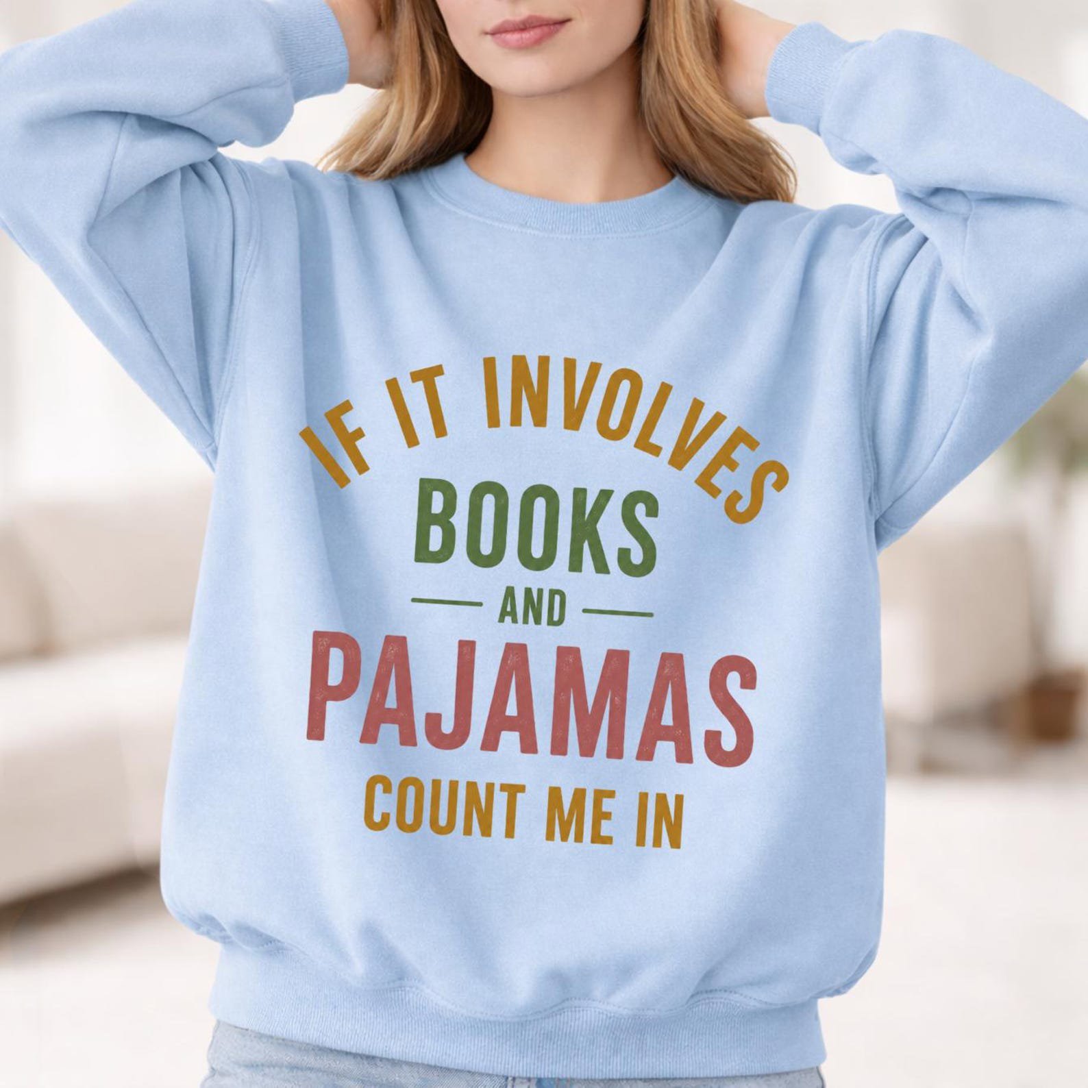Book Lover Sweatshirt , Books and Pajamas Tee, Cozy Reading Gift 9
