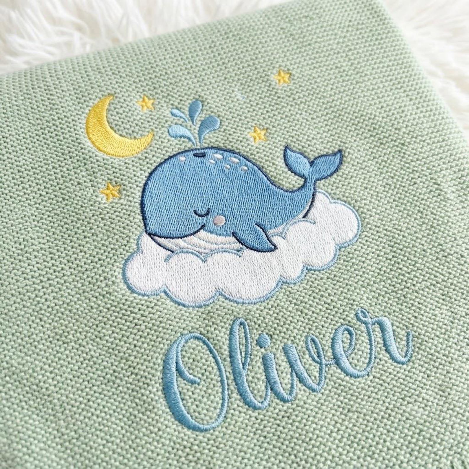 Embroidered Baby Blanket, Personalized Whale and Name Design, Custom Nursery Keepsake, Newborn Gift, Thoughtful Baby Shower Present 3