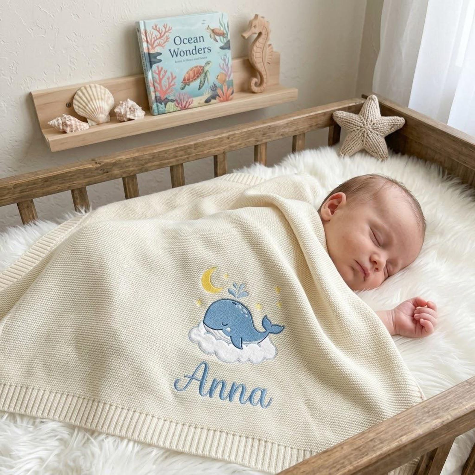 Embroidered Baby Blanket, Personalized Whale and Name Design, Custom Nursery Keepsake, Newborn Gift, Thoughtful Baby Shower Present 5