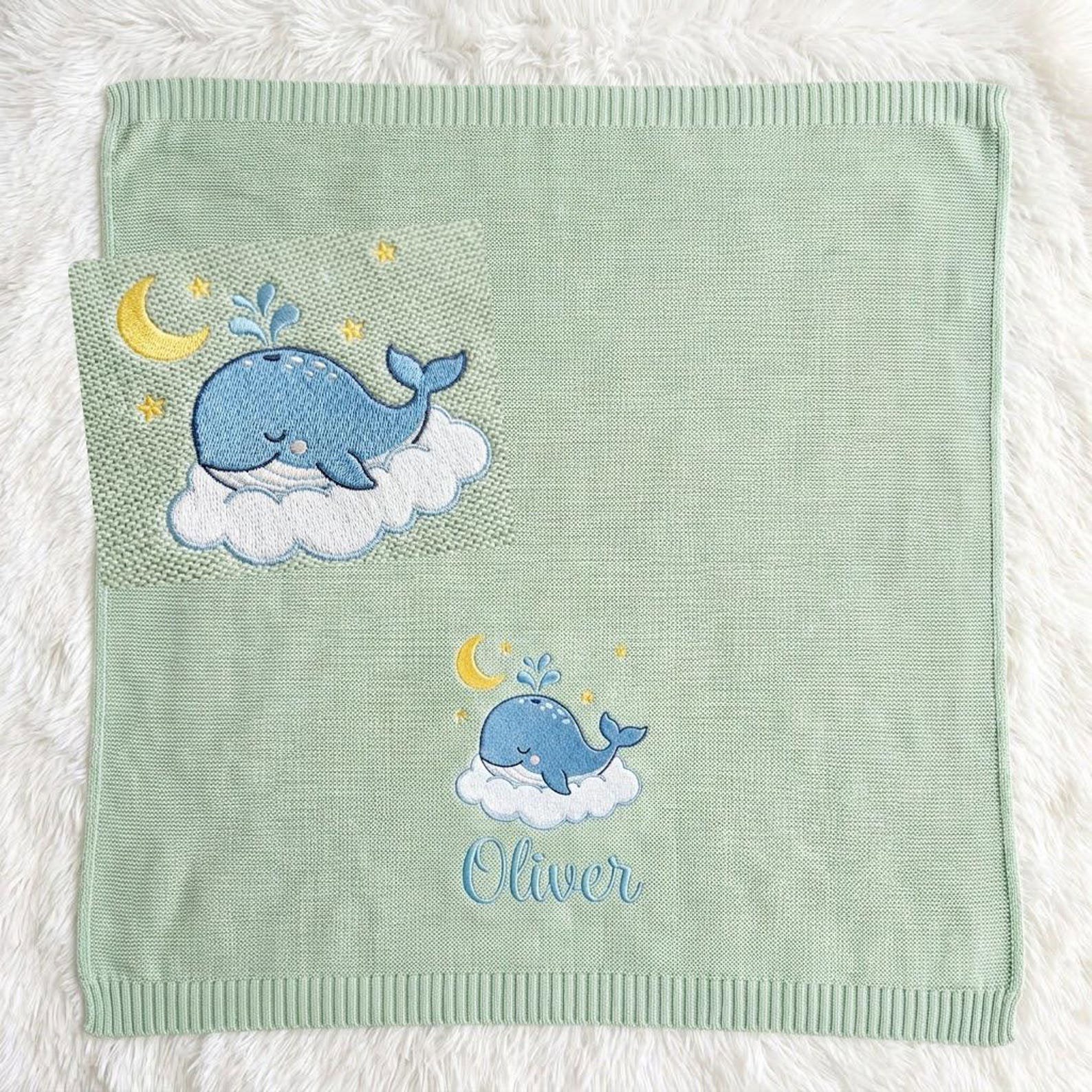 Embroidered Baby Blanket, Personalized Whale and Name Design, Custom Nursery Keepsake, Newborn Gift, Thoughtful Baby Shower Present 6