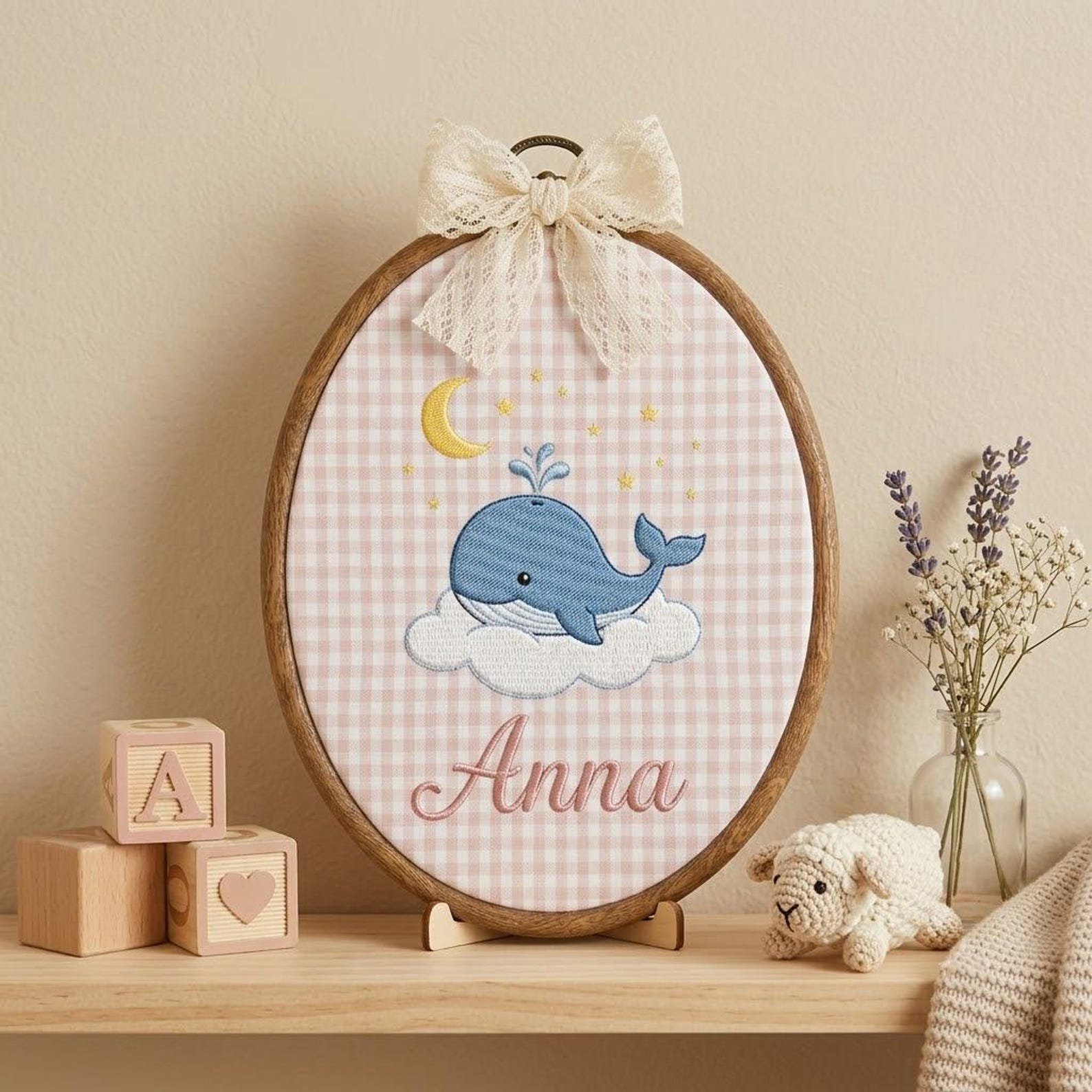 Whale Nursery Embroidery Hoop, Personalized Baby Name Wall Art, Custom Ocean Decor, Sweet Newborn Keepsake, Baby Shower Gift Idea Today 1