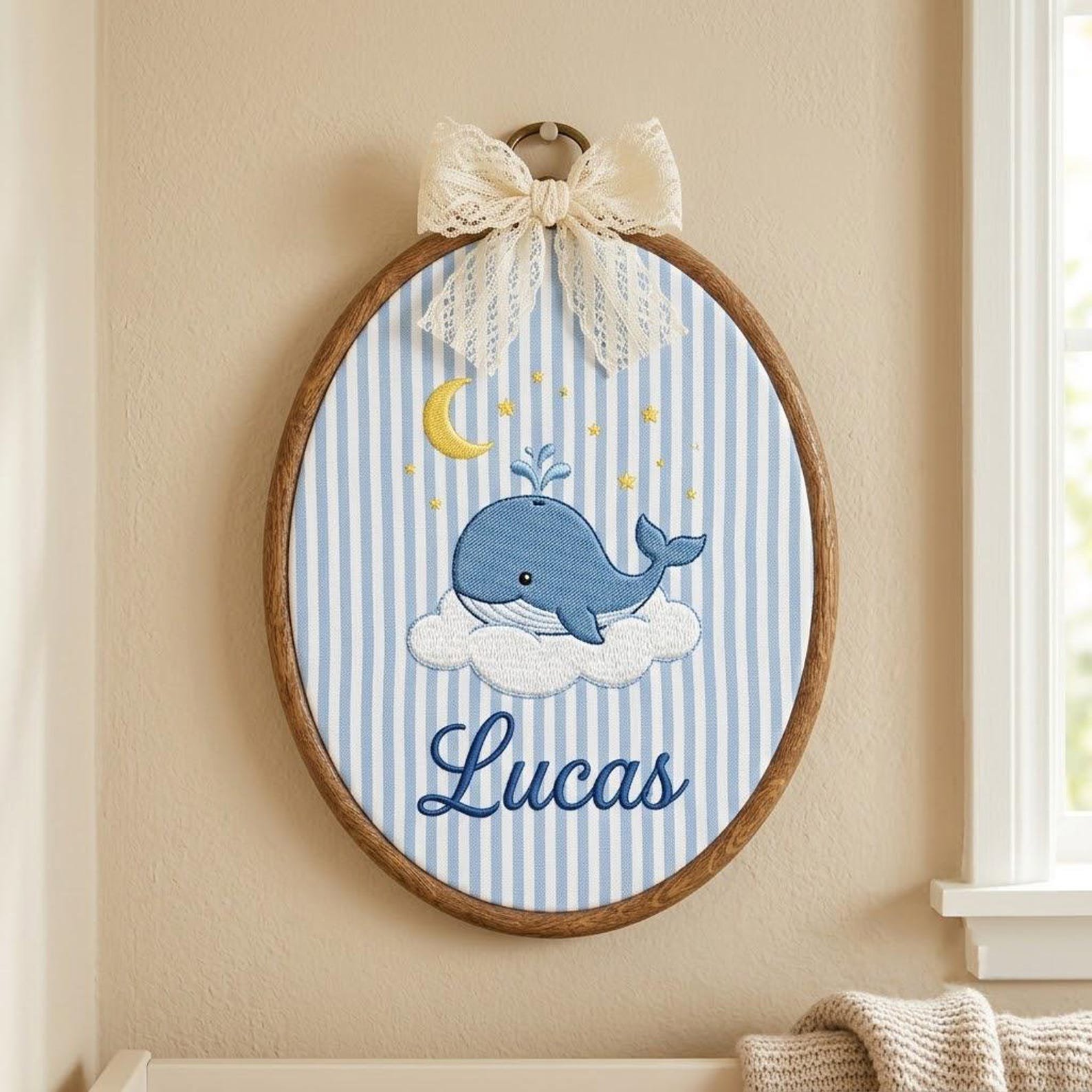 Whale Nursery Embroidery Hoop, Personalized Baby Name Wall Art, Custom Ocean Decor, Sweet Newborn Keepsake, Baby Shower Gift Idea Today 2