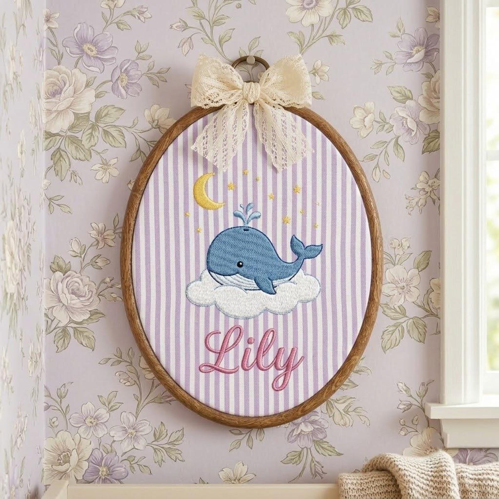 Whale Nursery Embroidery Hoop, Personalized Baby Name Wall Art, Custom Ocean Decor, Sweet Newborn Keepsake, Baby Shower Gift Idea Today 3