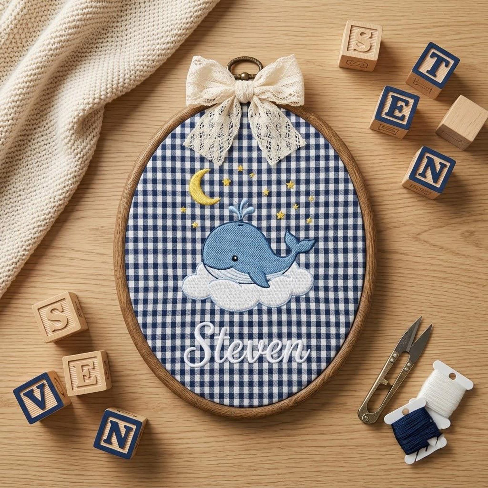 Whale Nursery Embroidery Hoop, Personalized Baby Name Wall Art, Custom Ocean Decor, Sweet Newborn Keepsake, Baby Shower Gift Idea Today 5