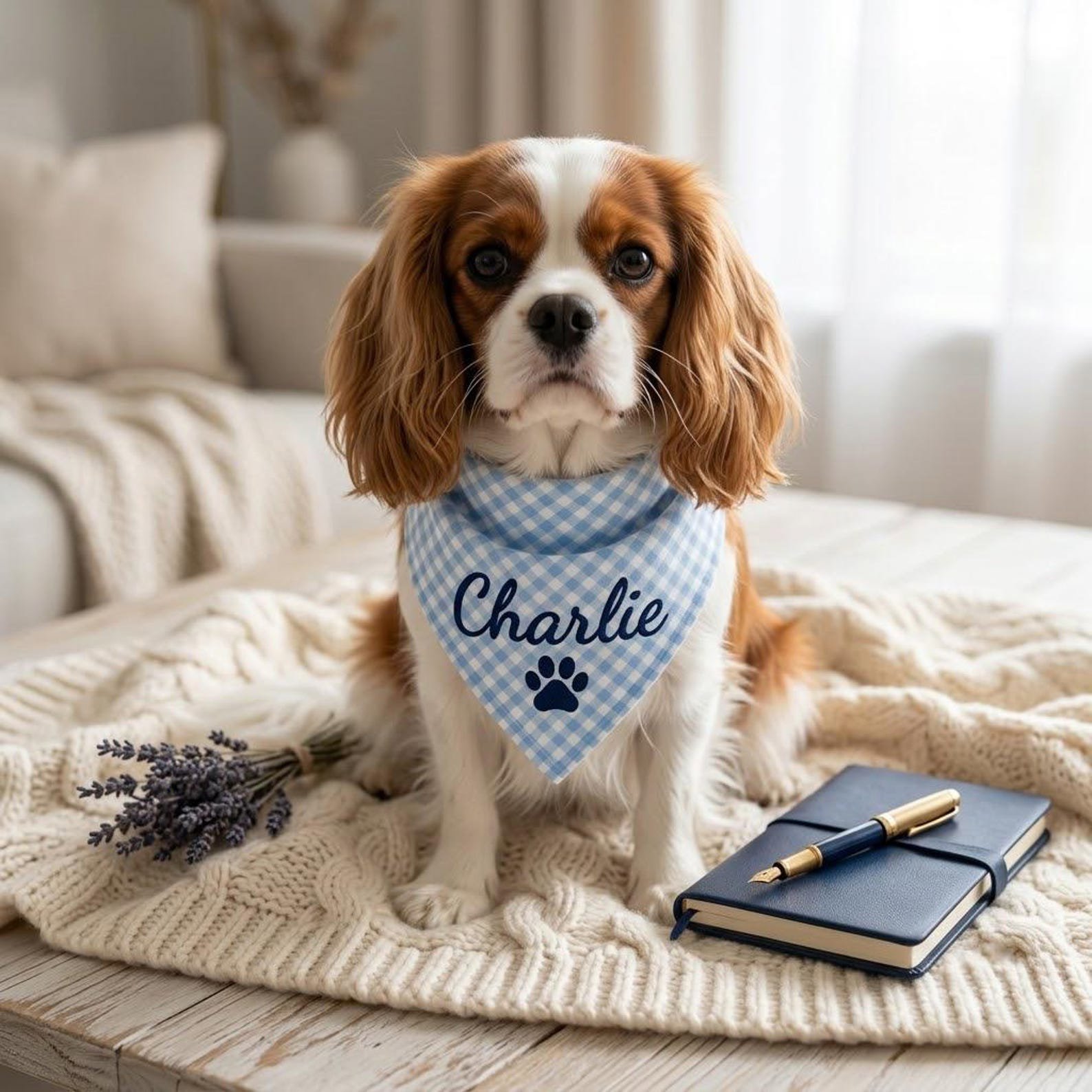 Embroidered Dog Bandana with Custom Name, Personalized Puppy Scarf, Gingham Pet Collar Accessory, Adoption Gift for Dog Lovers Today 3