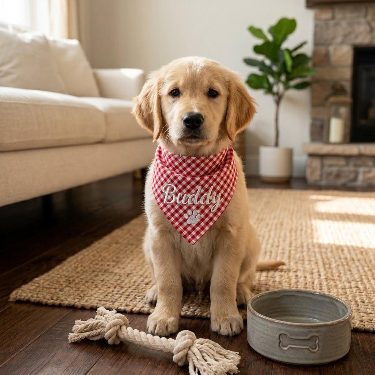 Embroidered Dog Bandana with Custom Name, Personalized Puppy Scarf, Gingham Pet Collar Accessory, Adoption Gift for Dog Lovers Today 2