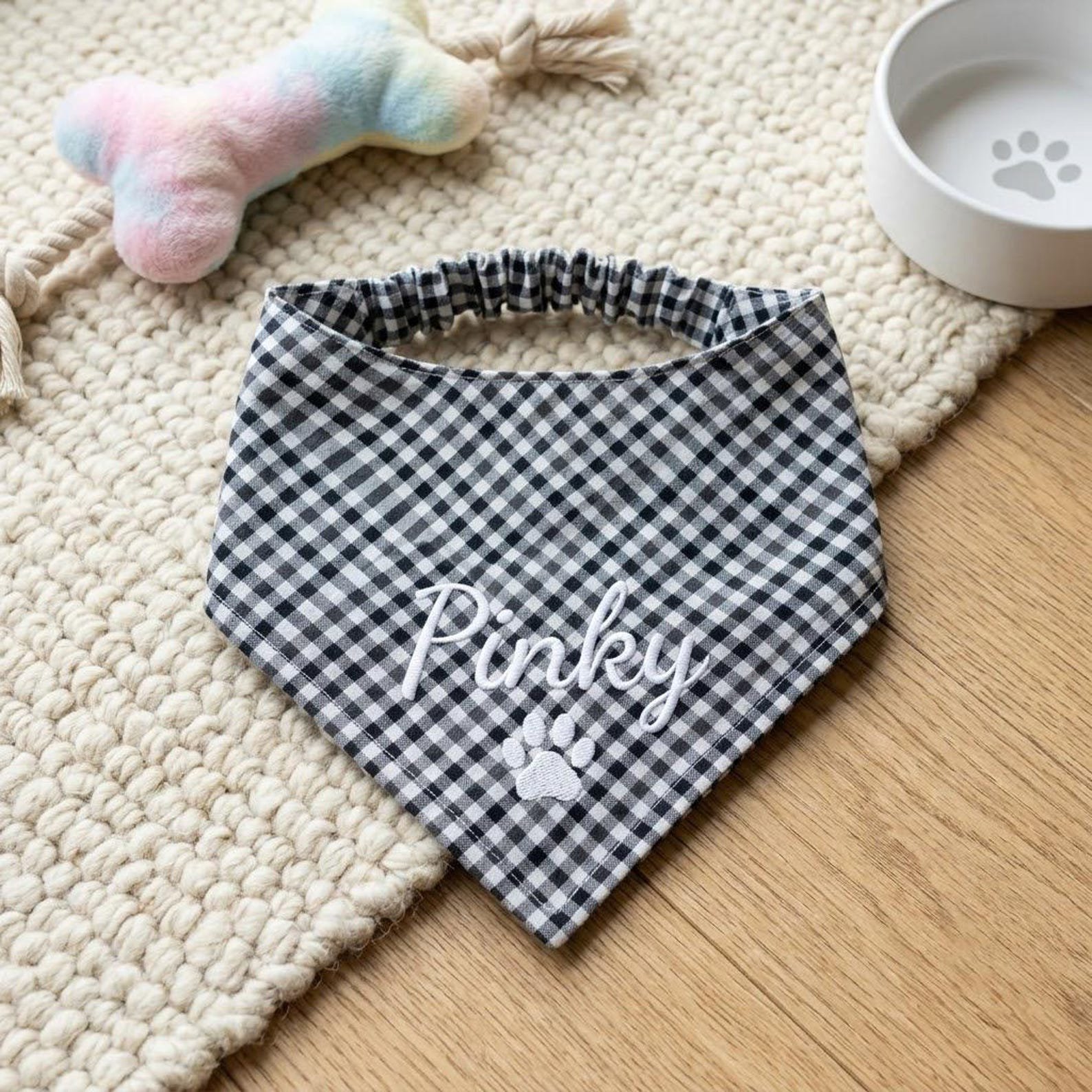 Embroidered Dog Bandana with Custom Name, Personalized Puppy Scarf, Gingham Pet Collar Accessory, Adoption Gift for Dog Lovers Today 4