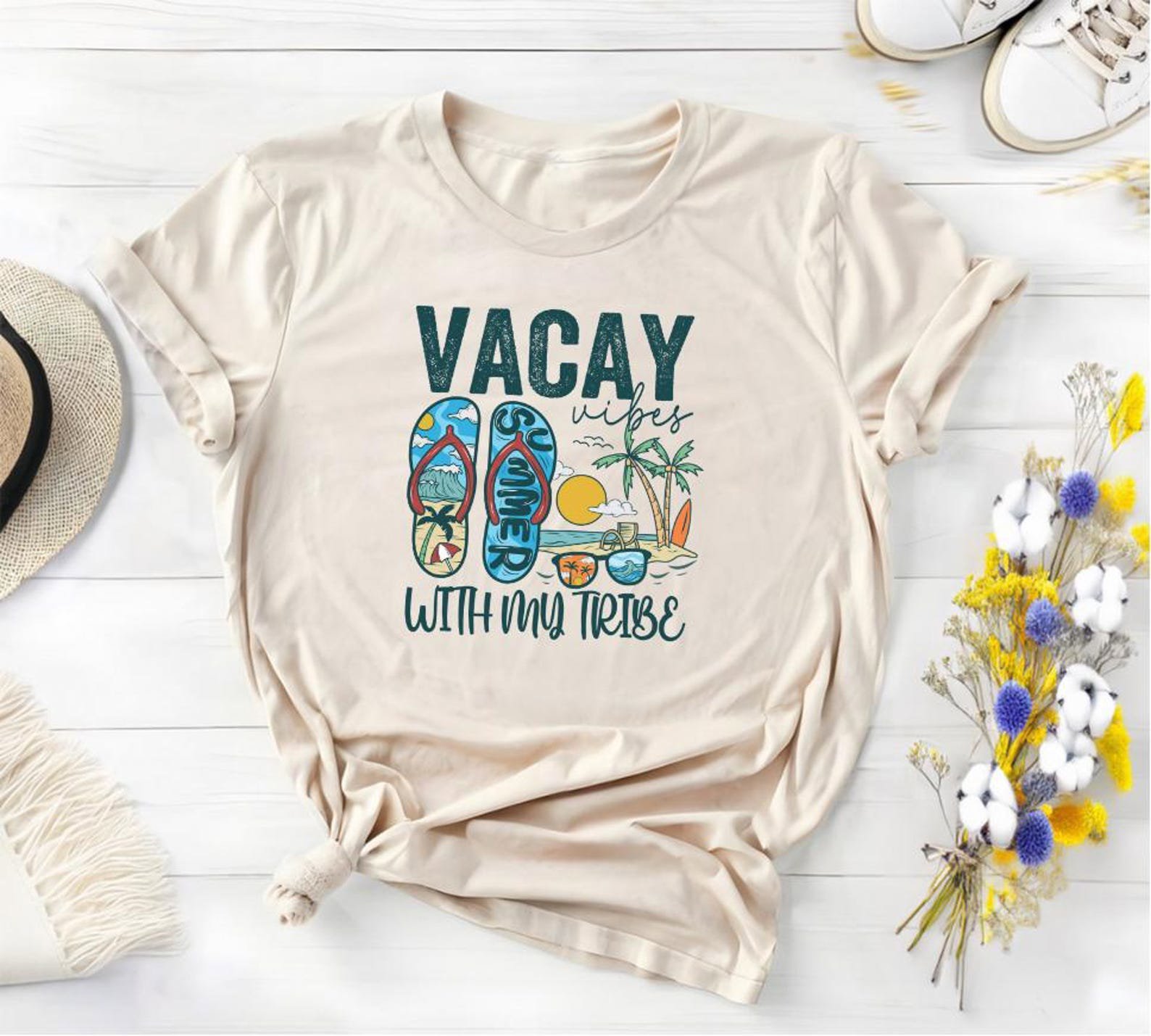 Vacay Vibes With My Tribe Shirt, Matching Vacation Shirts, Family Trip Outfit, Beach Trip Crew Tee, Girls Trip Shirt, Summer Travel Top 7