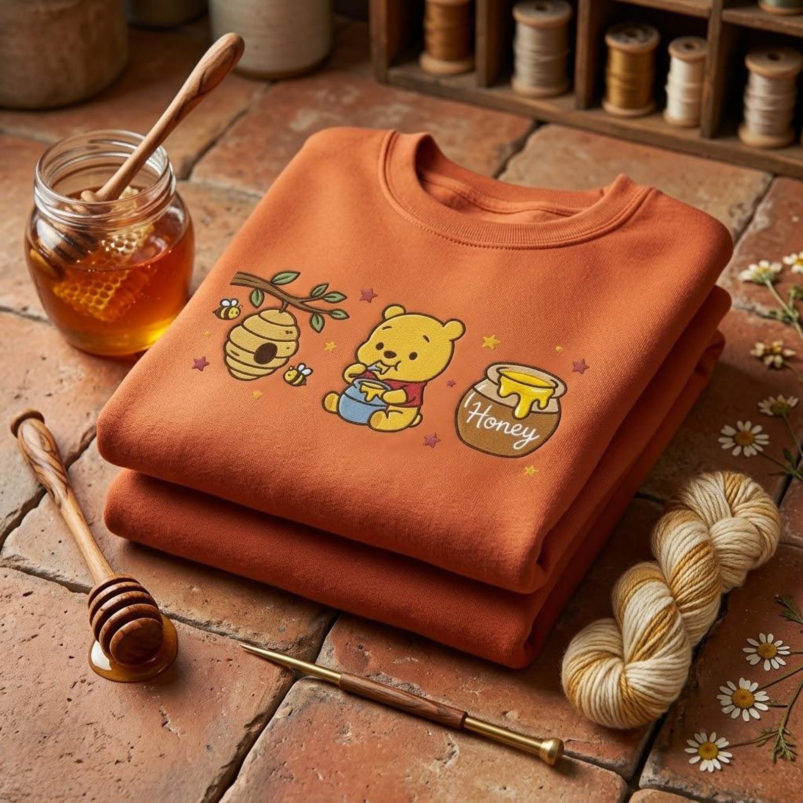 Embroidered Honey Bee Sweatshirt, Sweet Bear Woodland Crewneck, Nature Inspired Pullover, Cozy Autumn Gift, Forest Lover Apparel 2