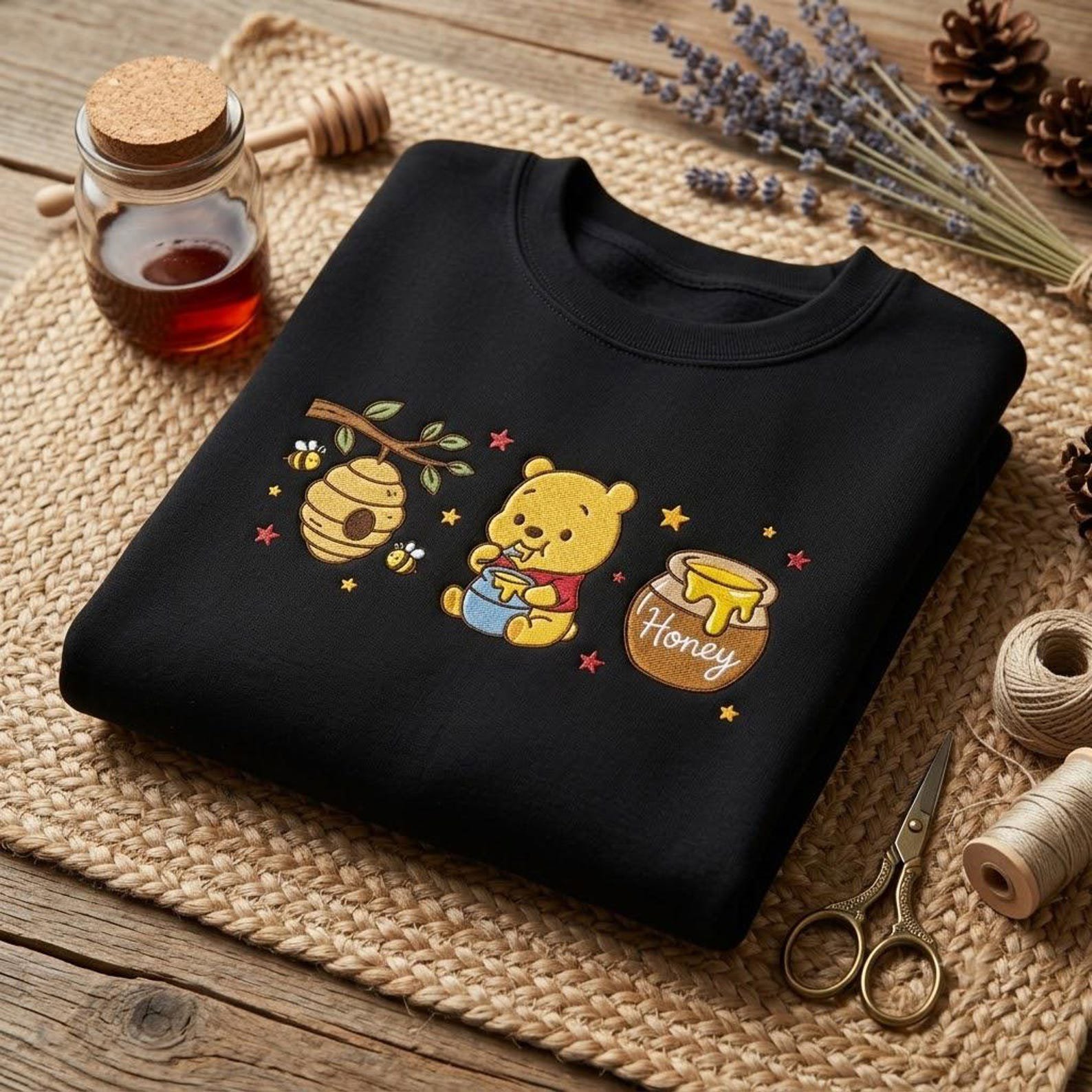 Embroidered Honey Bee Sweatshirt, Sweet Bear Woodland Crewneck, Nature Inspired Pullover, Cozy Autumn Gift, Forest Lover Apparel 5