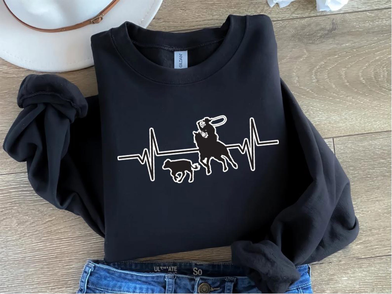 Cowboy Roping Heartbeat Graphic Sweatshirt - Western Rodeo Crewneck 4