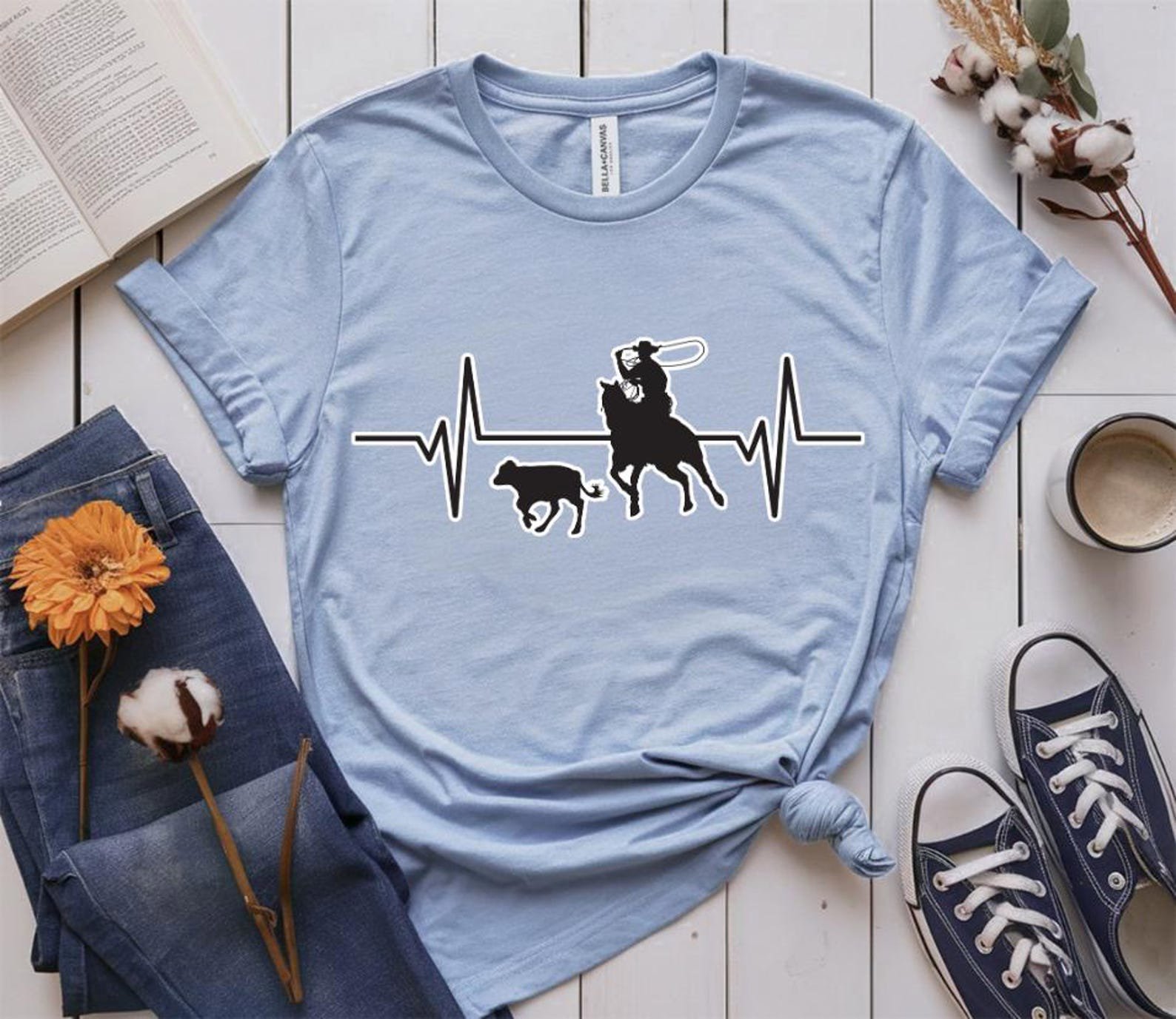 Cowboy Roping Heartbeat Graphic Sweatshirt - Western Rodeo Crewneck 5