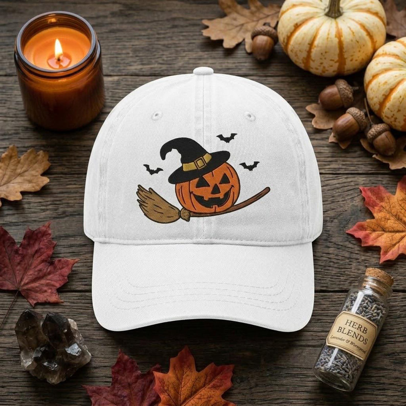 Halloween Pumpkin Baseball Hat, Embroidered Witch Pumpkin Cap, Vintage Washed Hat, Spooky Autumn Outfit, Fall Gift for Pumpkin Lovers 4