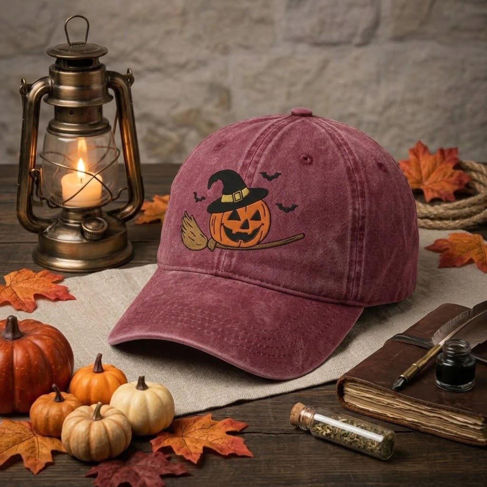 Halloween Pumpkin Baseball Hat, Embroidered Witch Pumpkin Cap, Vintage Washed Hat, Spooky Autumn Outfit, Fall Gift for Pumpkin Lovers 5