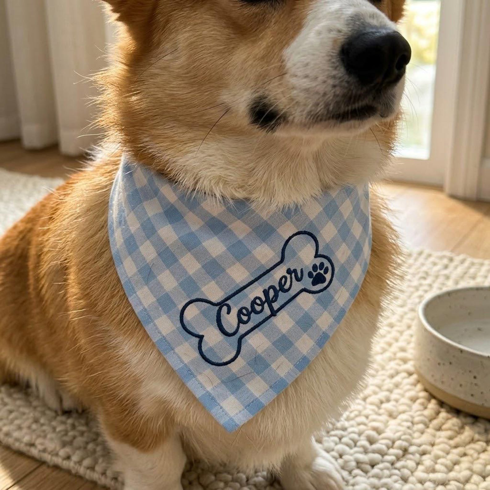 Embroidered Dog Bandana with Custom Name, Gingham Pet Neck Scarf, Personalized Puppy Collar Accessory, Birthday Gift for Dog Lovers 1