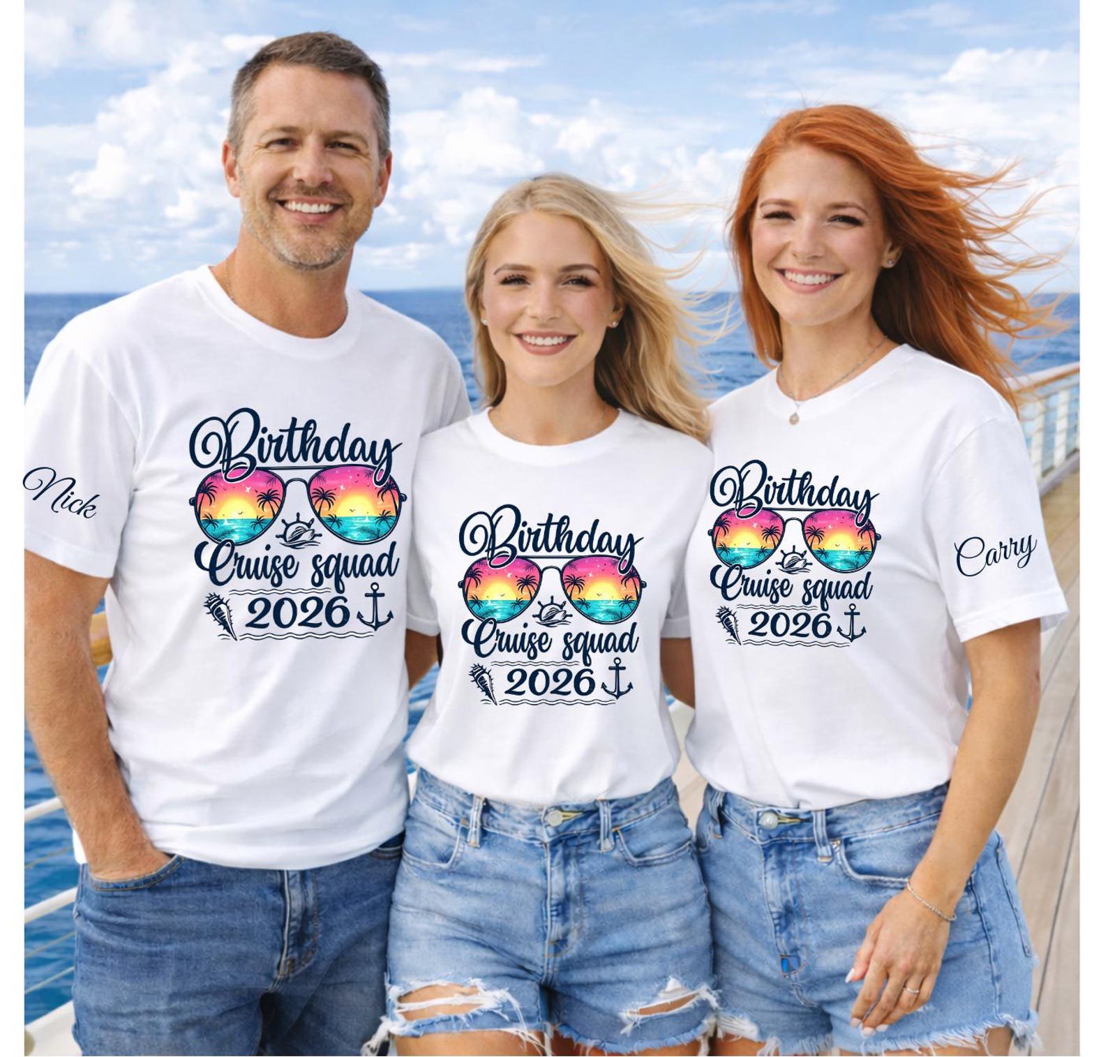 Birthday Cruise Squad 2026 Shirt, Personalized Birthday Cruise Shirt, Matching Birthday Cruise Custom Name on Sleeve Tee, Bday Cruise Shirts 2