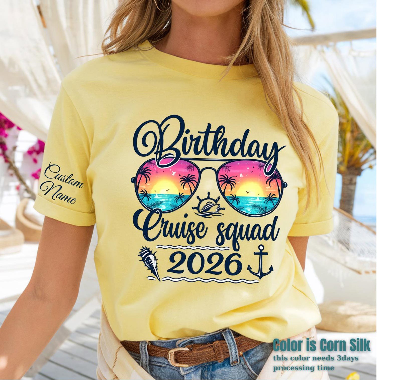 Birthday Cruise Squad 2026 Shirt, Personalized Birthday Cruise Shirt, Matching Birthday Cruise Custom Name on Sleeve Tee, Bday Cruise Shirts 4