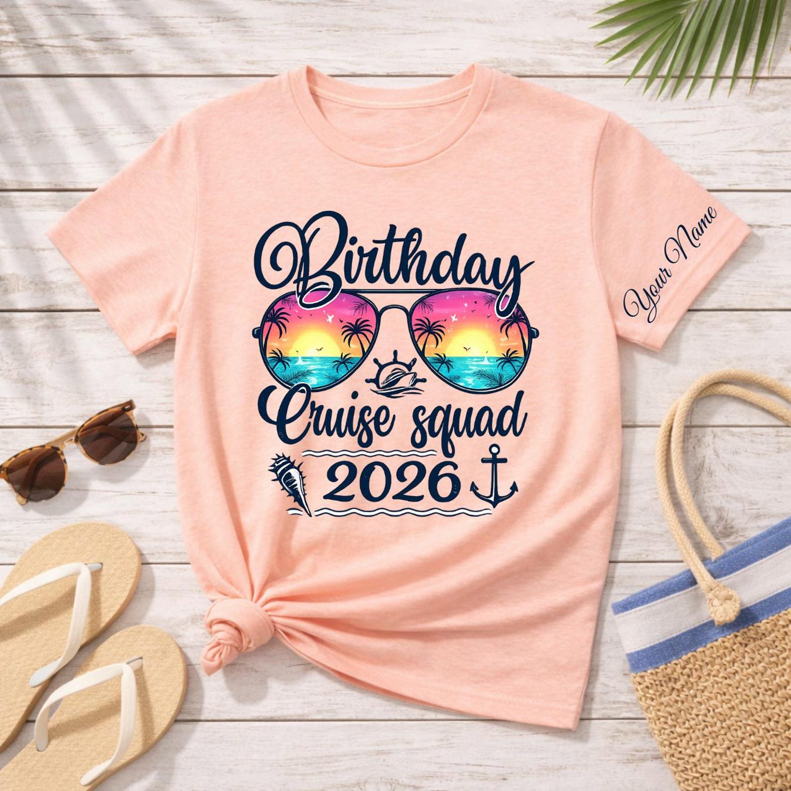 Birthday Cruise Squad 2026 Shirt, Personalized Birthday Cruise Shirt, Matching Birthday Cruise Custom Name on Sleeve Tee, Bday Cruise Shirts 6