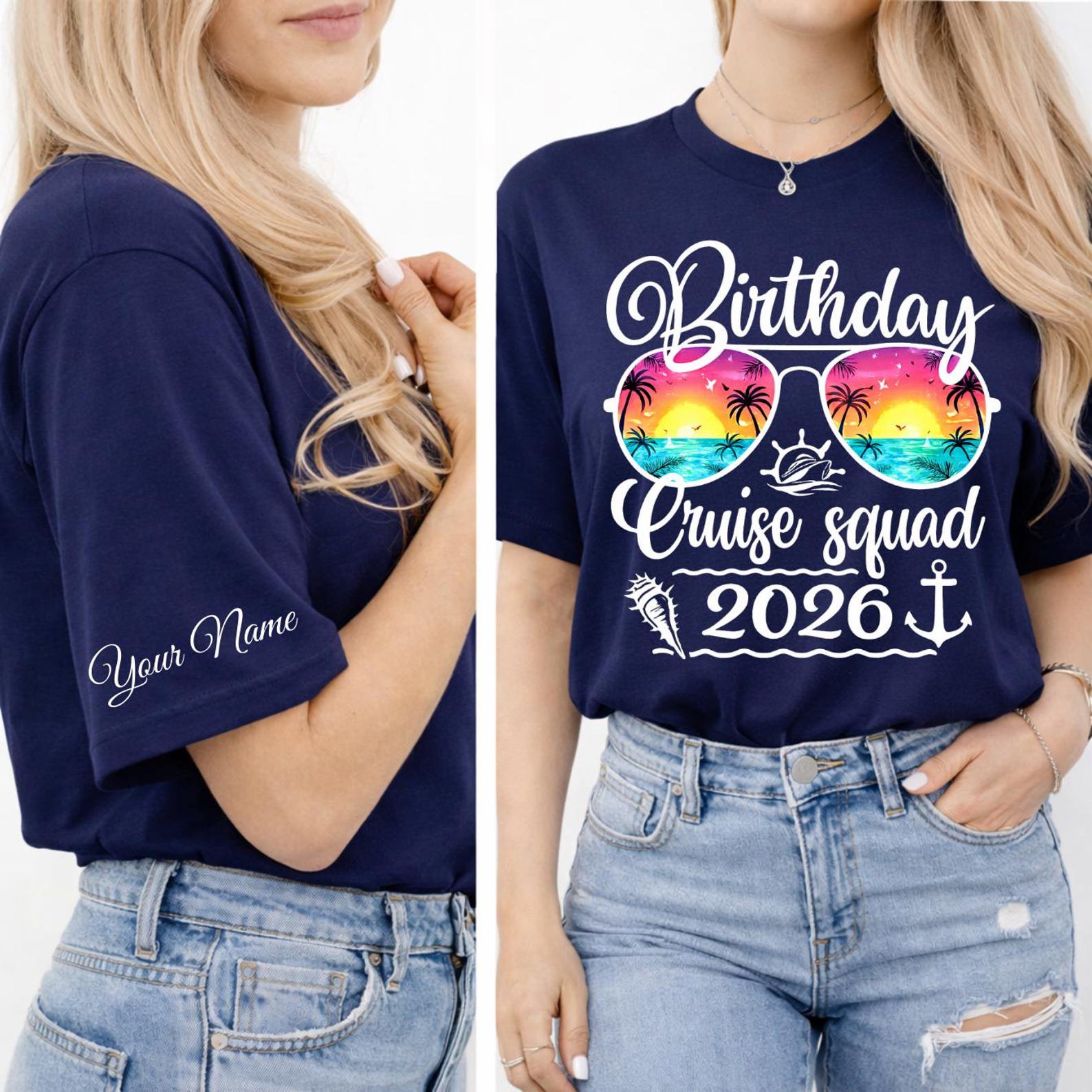 Birthday Cruise Squad 2026 Shirt, Personalized Birthday Cruise Shirt, Matching Birthday Cruise Custom Name on Sleeve Tee, Bday Cruise Shirts 5
