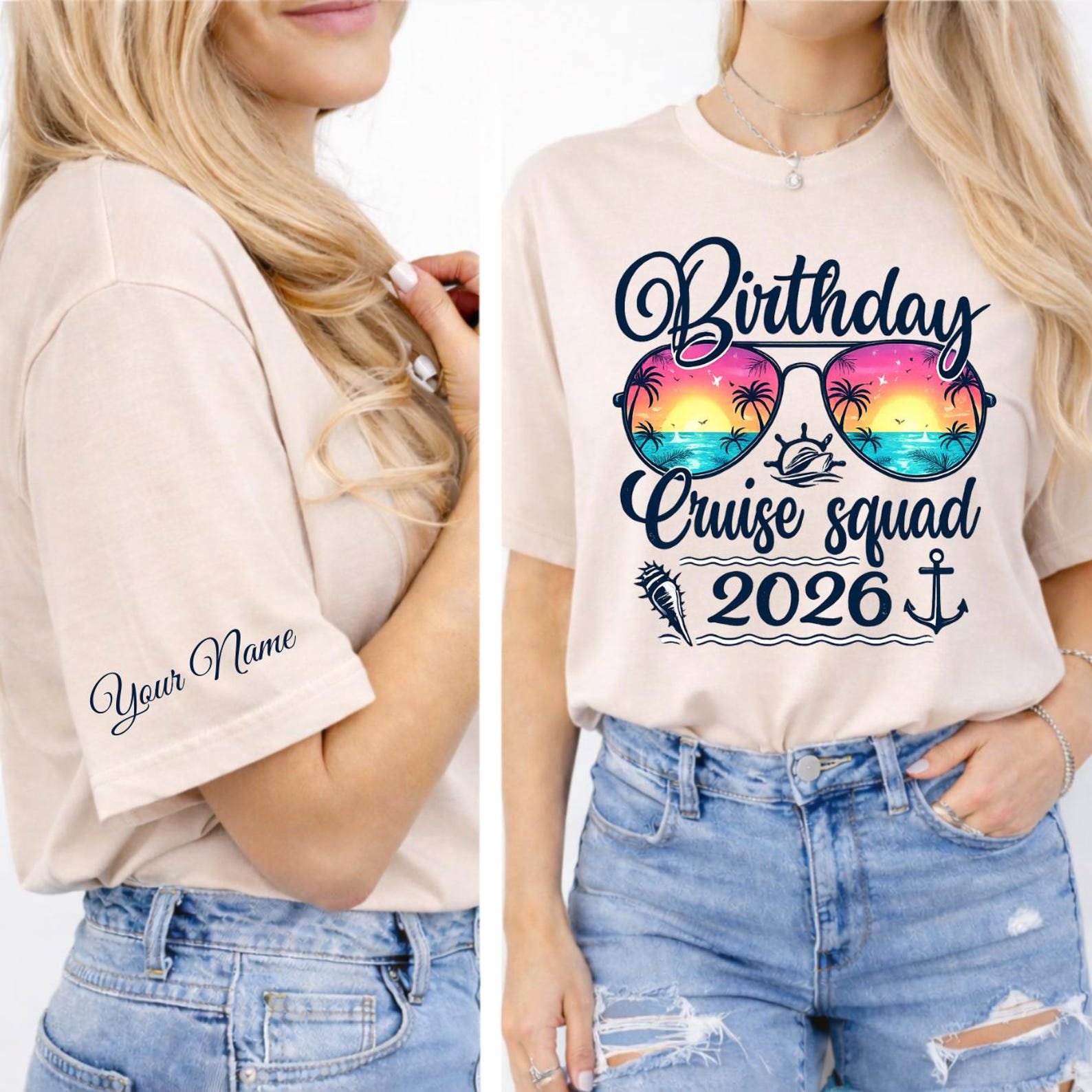 Birthday Cruise Squad 2026 Shirt, Personalized Birthday Cruise Shirt, Matching Birthday Cruise Custom Name on Sleeve Tee, Bday Cruise Shirts 7