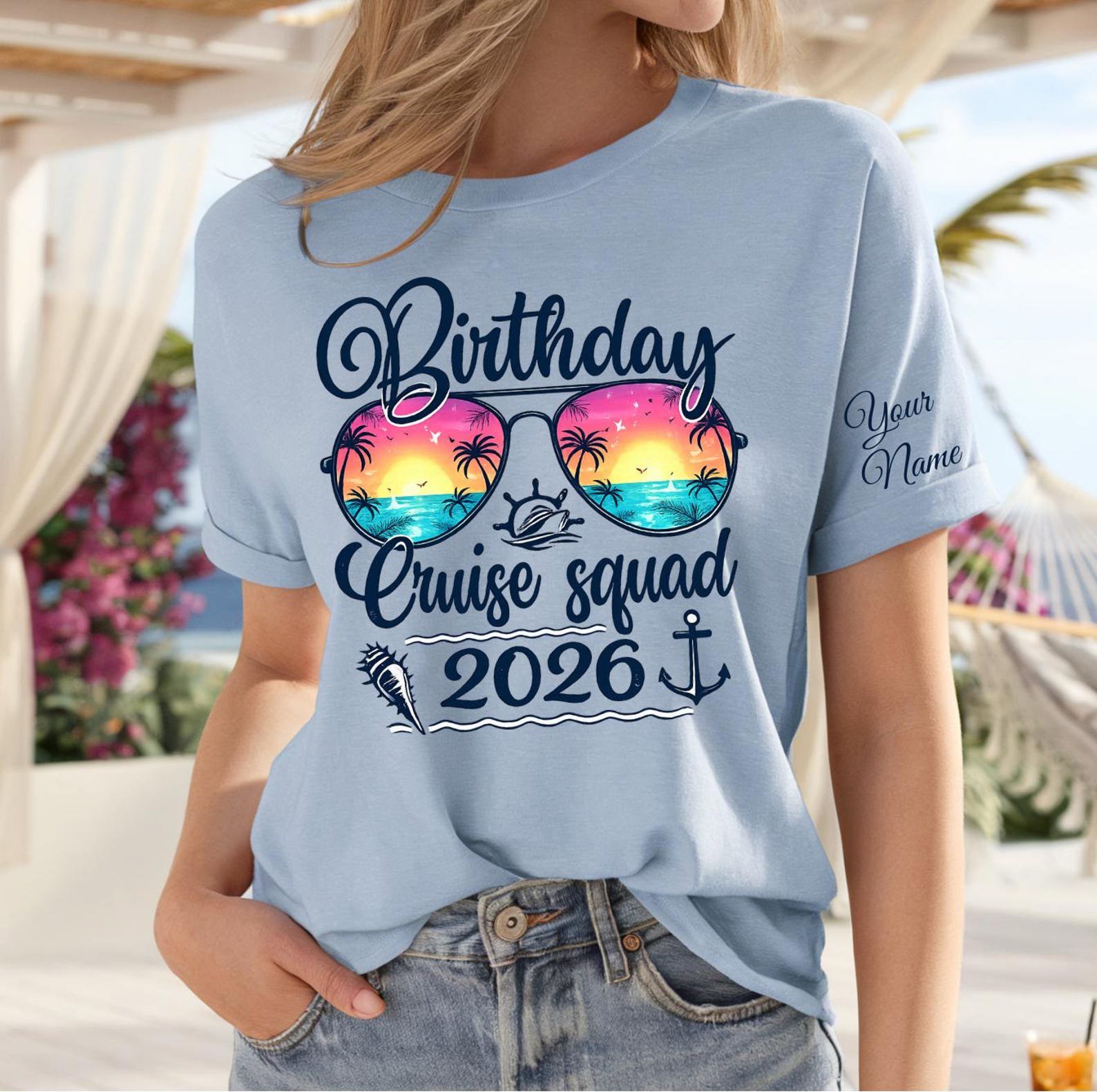 Birthday Cruise Squad 2026 Shirt, Personalized Birthday Cruise Shirt, Matching Birthday Cruise Custom Name on Sleeve Tee, Bday Cruise Shirts 8