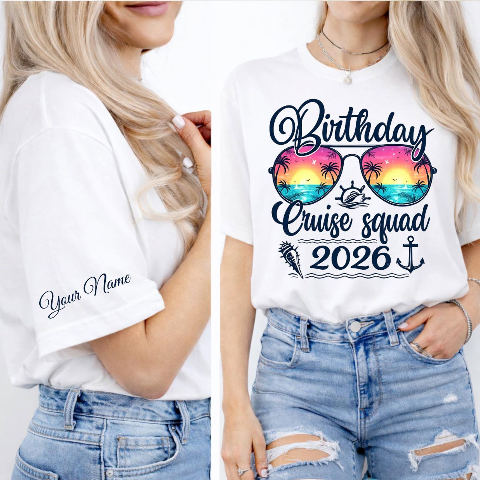 Birthday Cruise Squad 2026 Shirt, Personalized Birthday Cruise Shirt, Matching Birthday Cruise Custom Name on Sleeve Tee, Bday Cruise Shirts 10