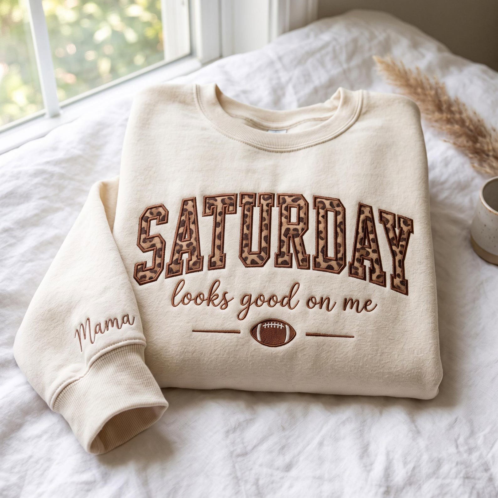 Saturday Looks Good On Me Applique Embroidered Sweatshirt, Football Season Sweatshirt, Game Day Apparel, Football Mom Vintage Shirt 1