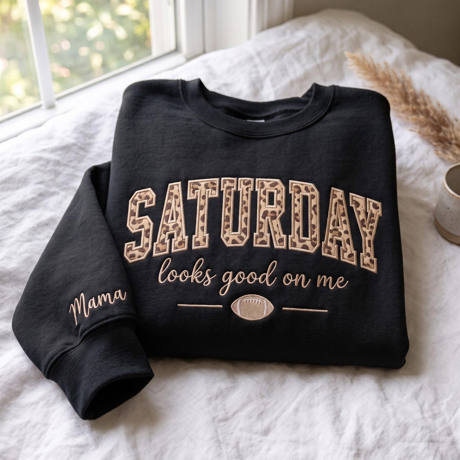Saturday Looks Good On Me Applique Embroidered Sweatshirt, Football Season Sweatshirt, Game Day Apparel, Football Mom Vintage Shirt 3
