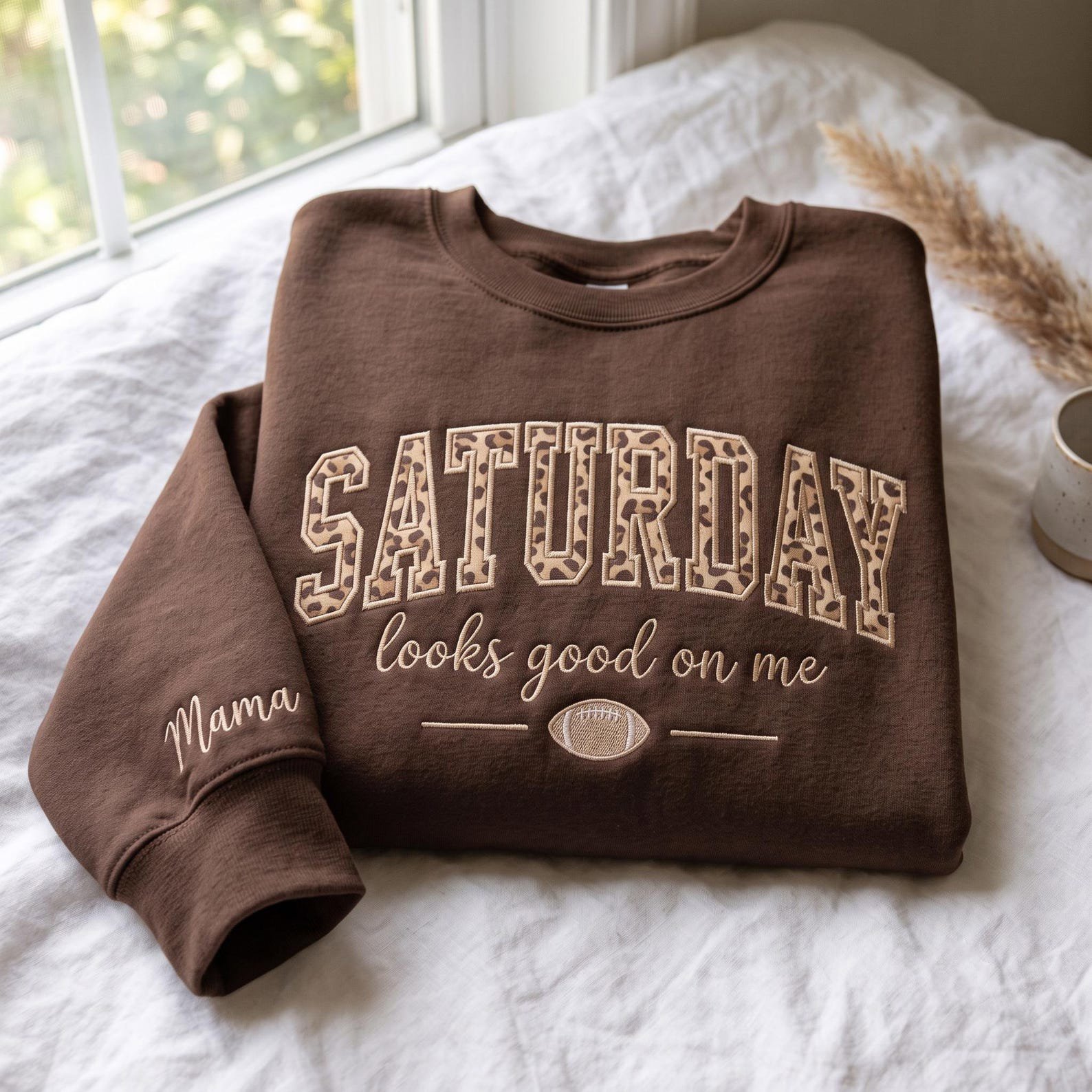 Saturday Looks Good On Me Applique Embroidered Sweatshirt, Football Season Sweatshirt, Game Day Apparel, Football Mom Vintage Shirt 4