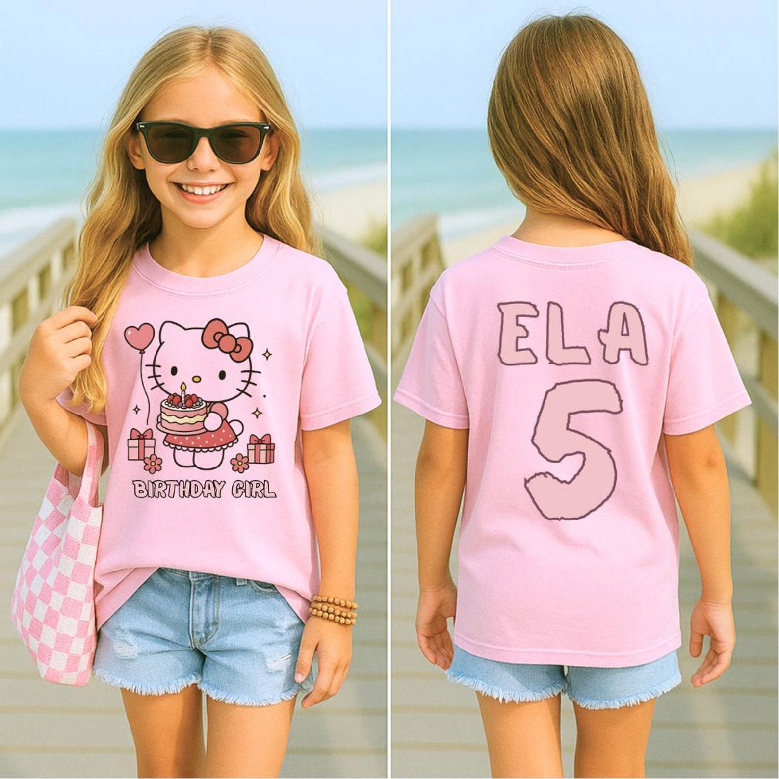 Girls Hello Cat Birthday Shirt, Cute Birthday Girl Matching Family Shirts, Custom Kitty Birthday Theme Party Shirt, Personalized Bday Shirts 6